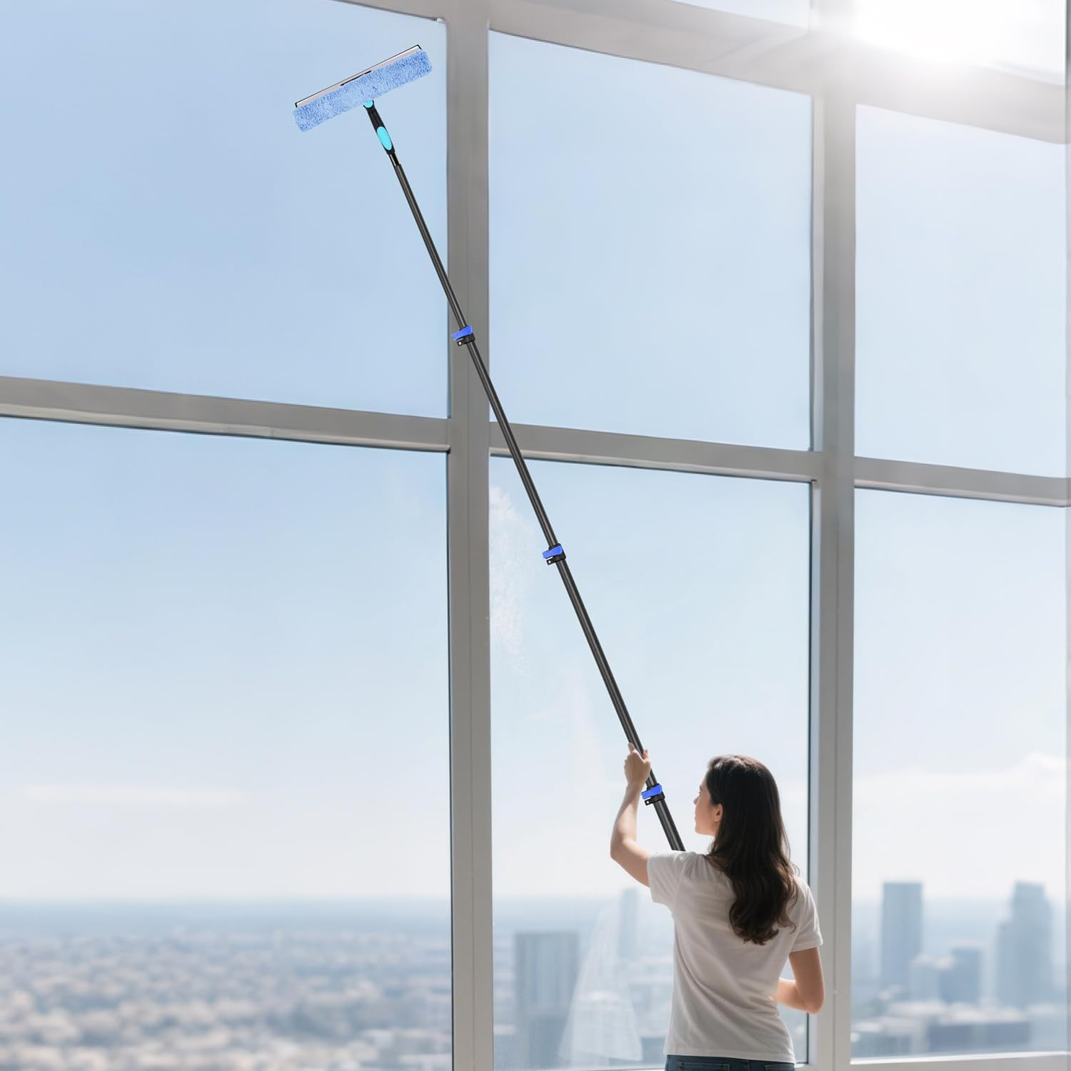 12-Foot Carbon Fiber Window Cleaner Tool with Telescopic Extension Pole, Rotatin