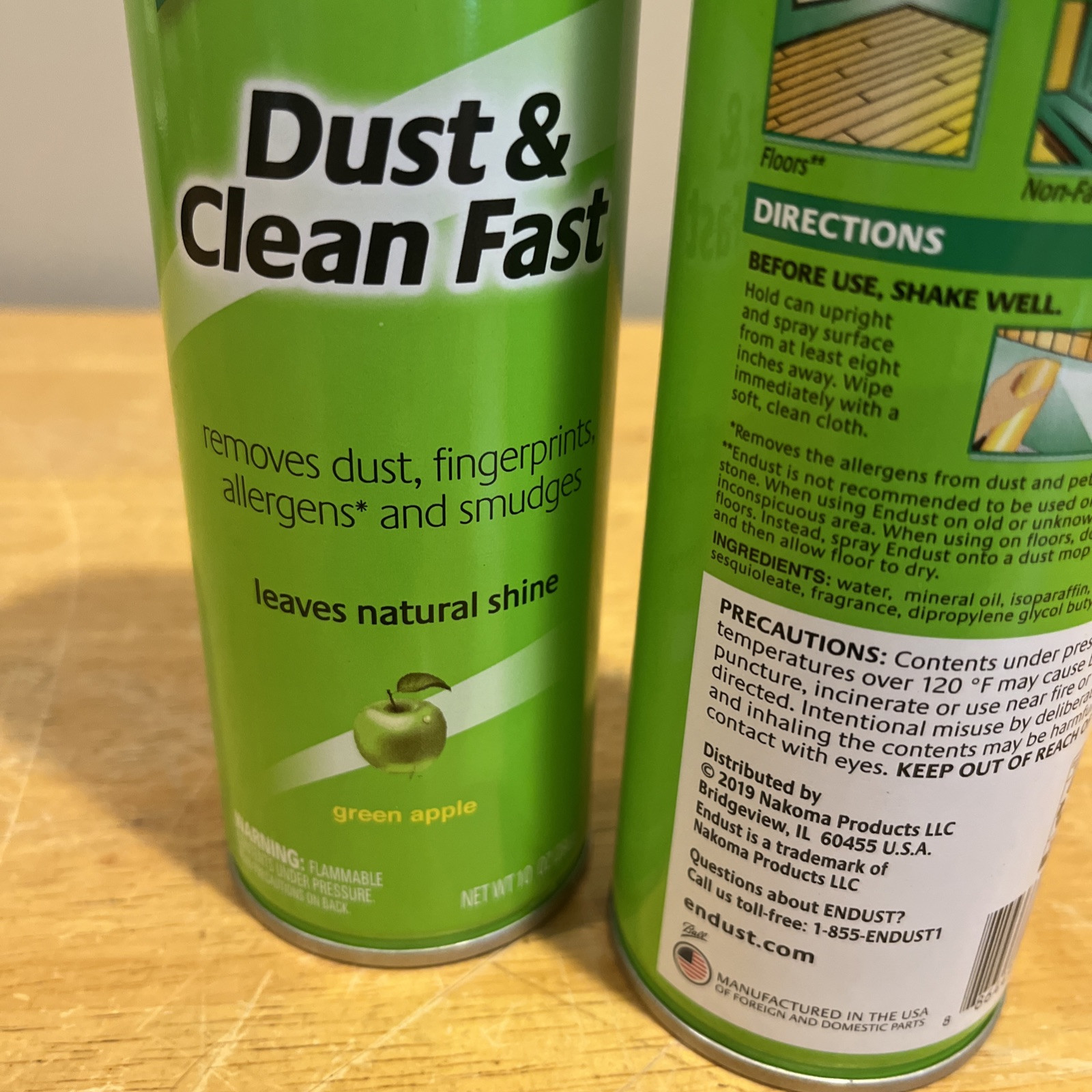 2pk~ Endust DUST & CLEAN FAST Furniture Polish 10 oz. Green Apple Scent 507040-1