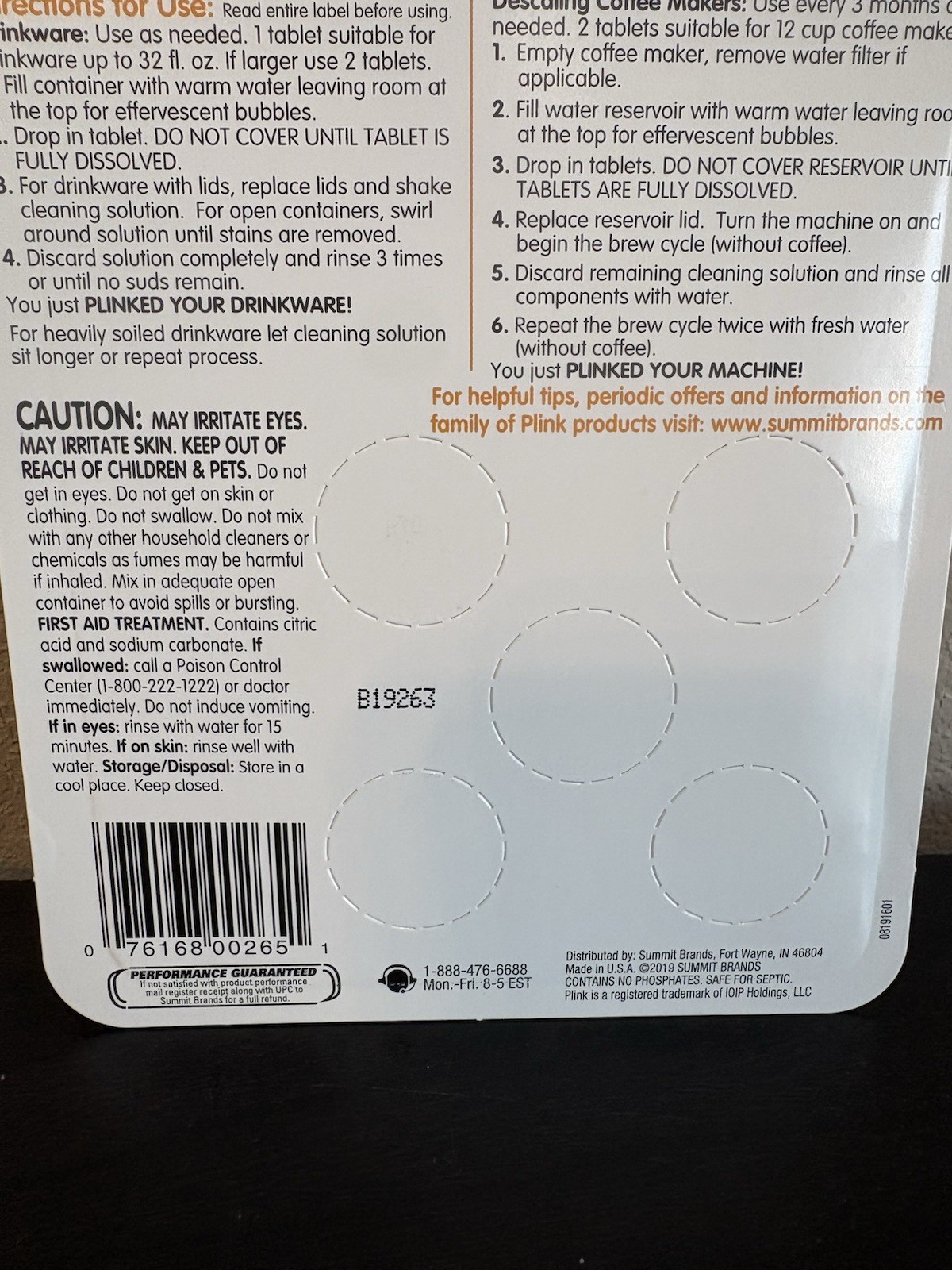 Plink Tabs Drinkware Descaler & Cleaner! 5 Tab Pack New! For Coffee Makers, Mugs