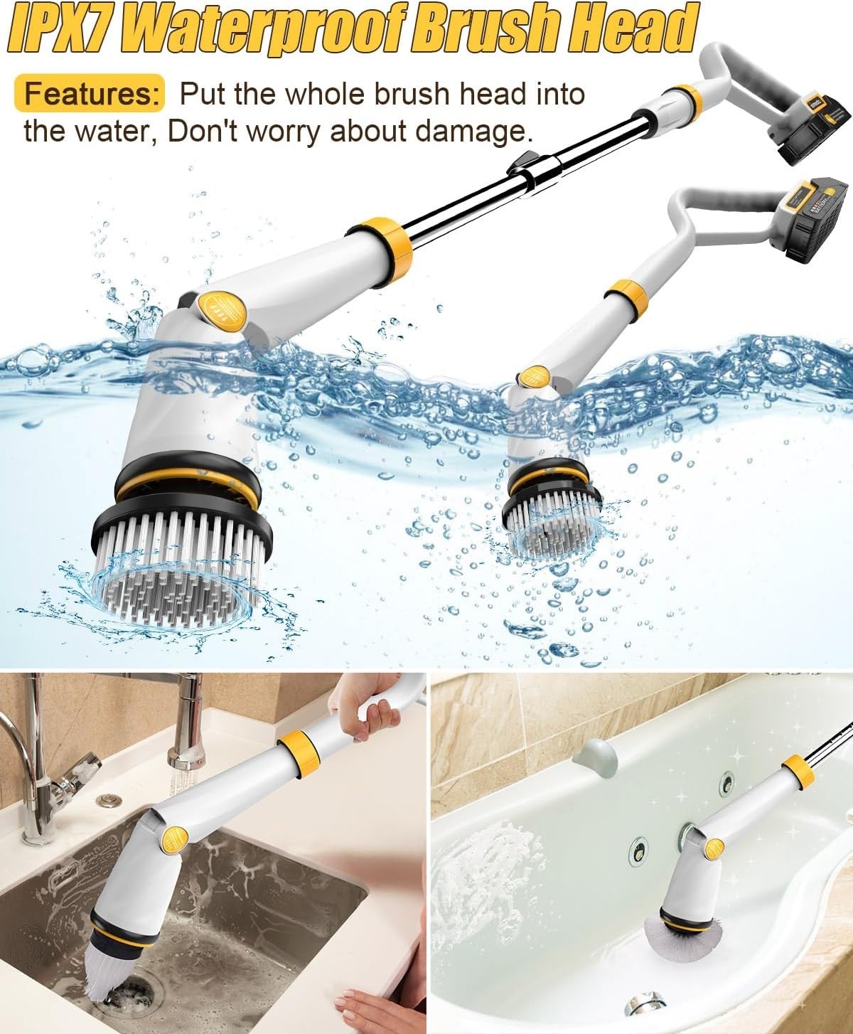 Electric Spin Scrubber with Two Batteries Q2 Pro,1500 RPM High Power Electric Sc