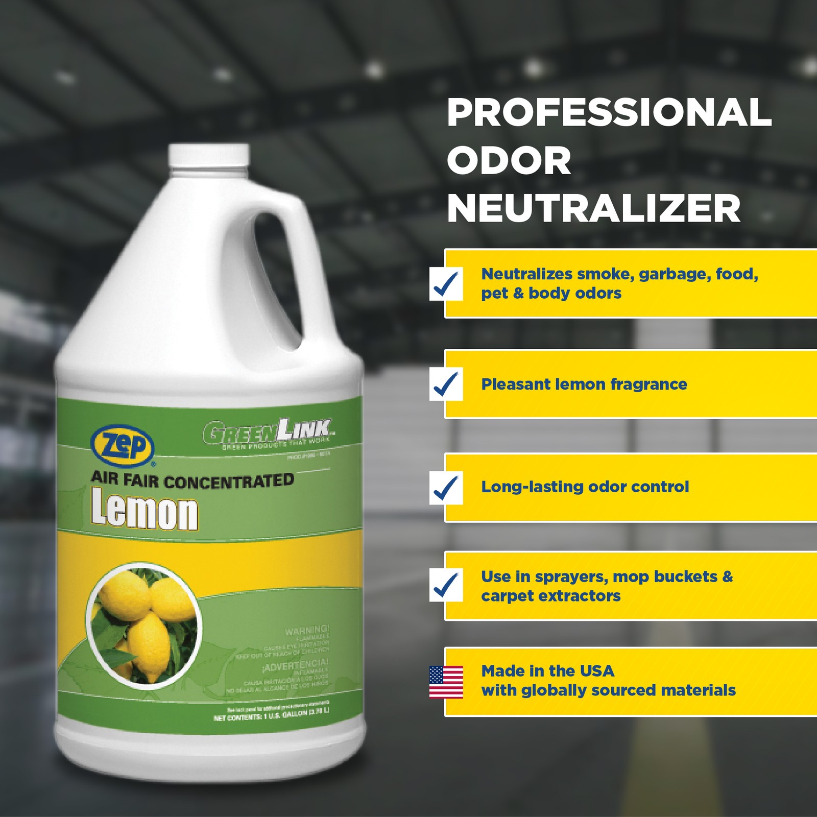Zep Air Fair Concentrated Lemon Multi-Purpose Odor Counteractant – 1 Gal (Case