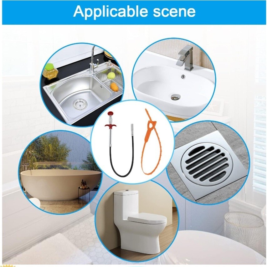 6+1 pcs Hair Drain Cleaner Tool 25″ Snake Drain Clog Remover Tools for Sink Tube
