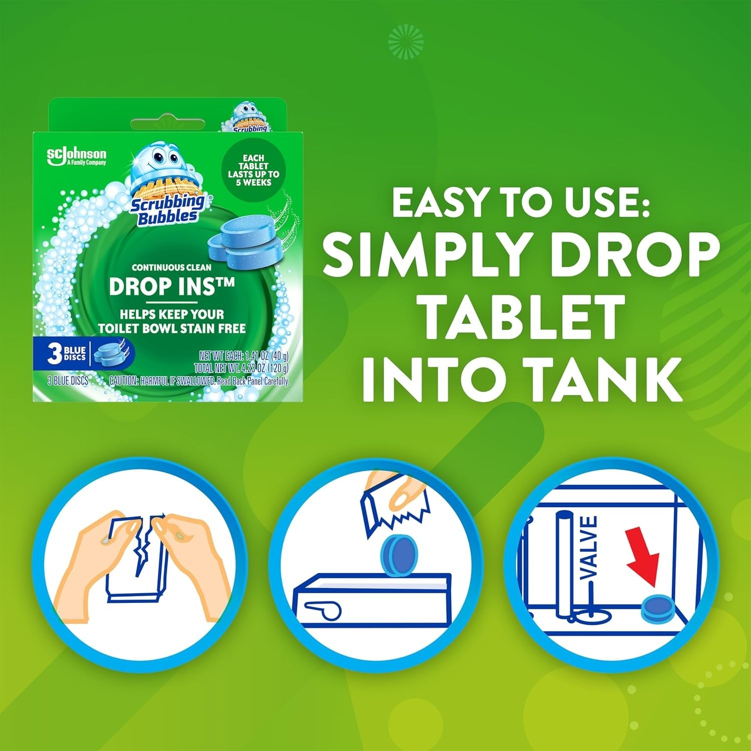 Scrubbing Bubbles Toilet Drop-Ins 3 Count Blue Septic-Safe Cleaner
