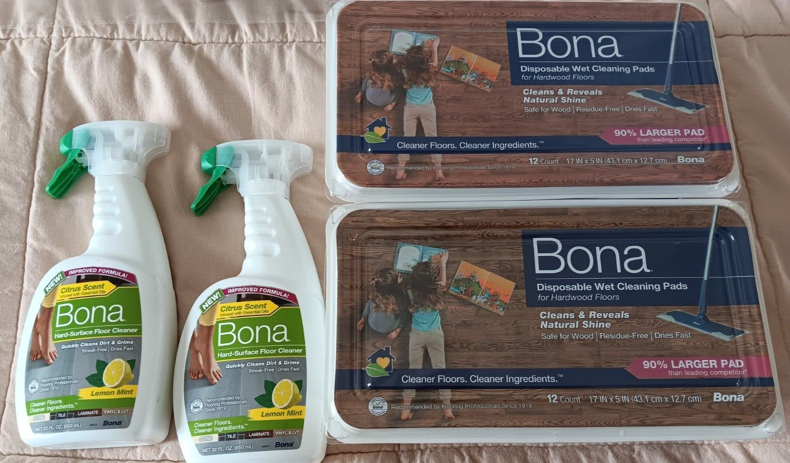 Bona Hard Surface Floor Cleaner Lot Disposable Wet Cleaning Pad Lemon Mint Scent