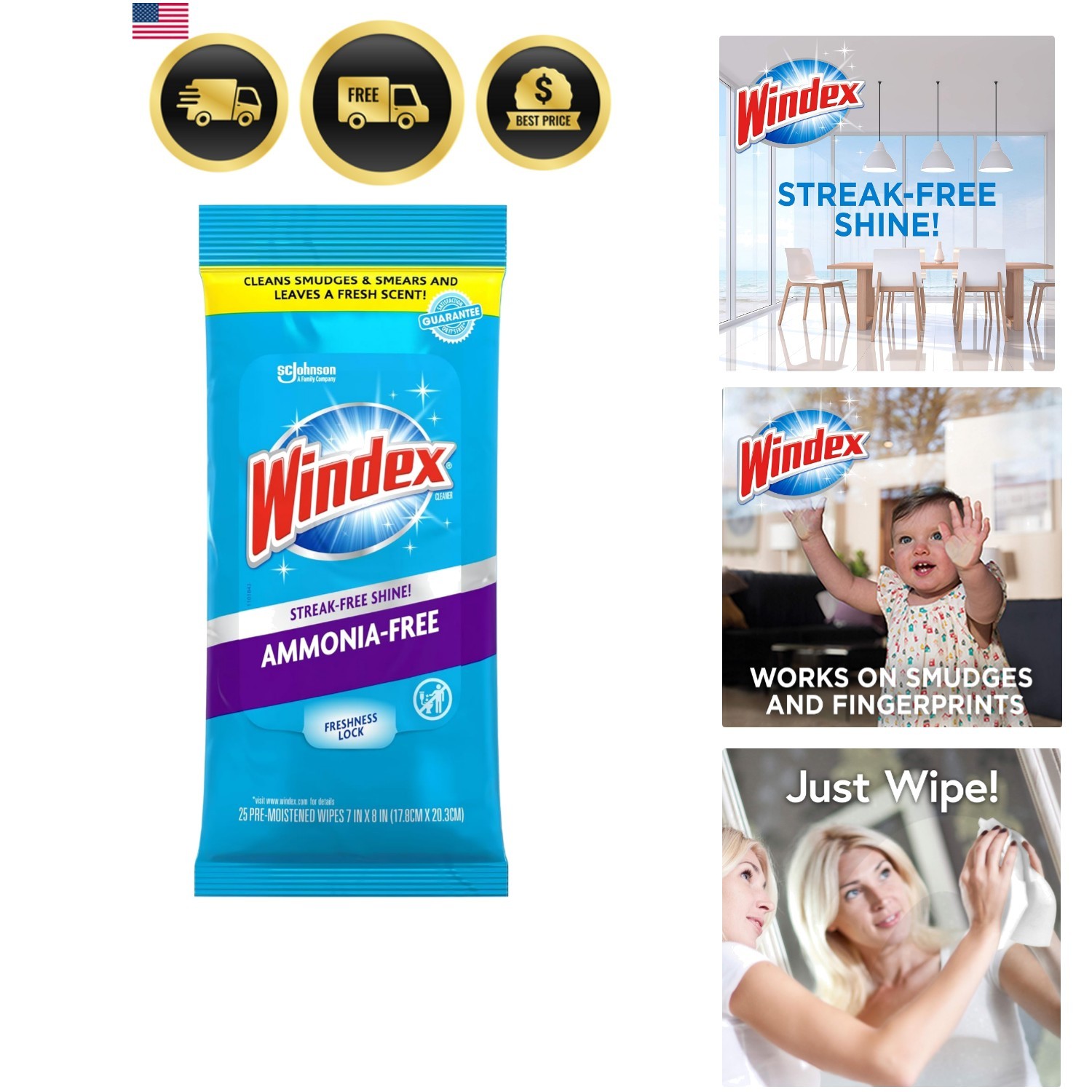 Wipes Glass Cleaning Ammonia Free, Pre-Moistened Wipes for Cleaning All Glass…