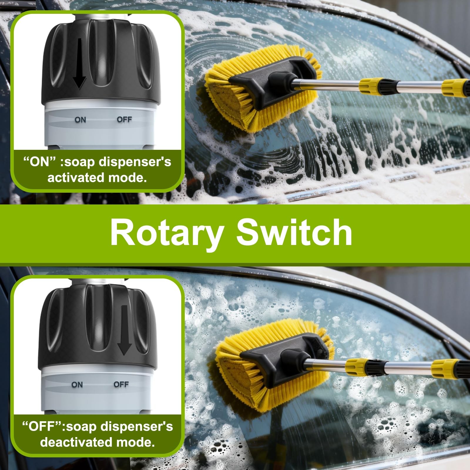 12FT Car Wash Brush with Long Handle, Telescopic Car Wash Brush with Soap Dis…