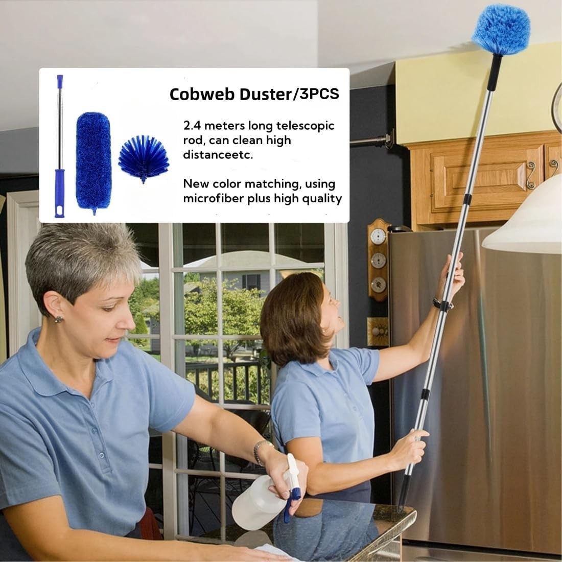 Cobweb Duster with Extension Pole,Spider Web Remover 2PCS Cob Web Duster 15