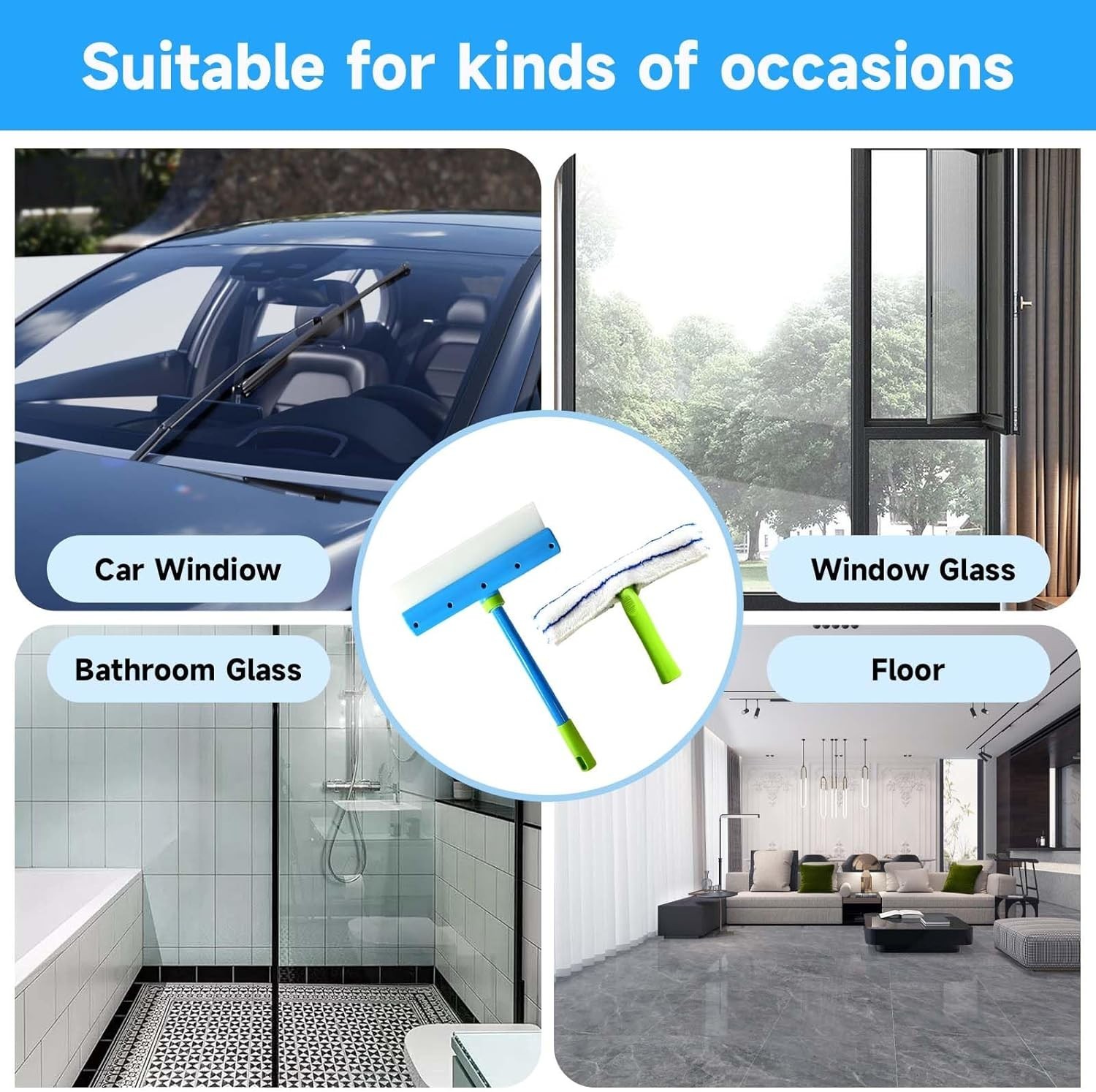 3 in 1 Recyclable Green Window Cleaning Kit Squeegee with Microfiber Scrubber