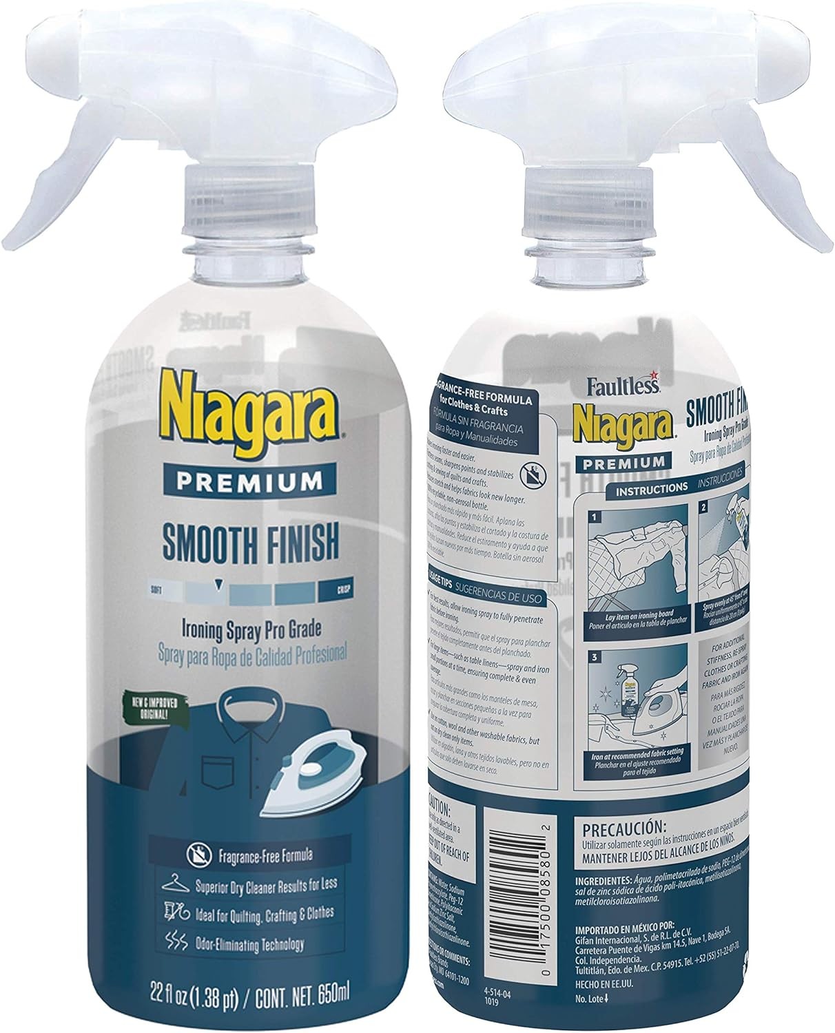 Niagara Spray Starch (22 Oz, 2 Pack) Trigger Pump Liquid Starch for Ironing, Non