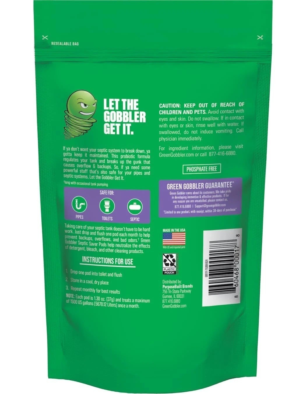 Green Gobbler Septic Tank Enzyme Treatment Packets, 6 Month Supply – Powerful