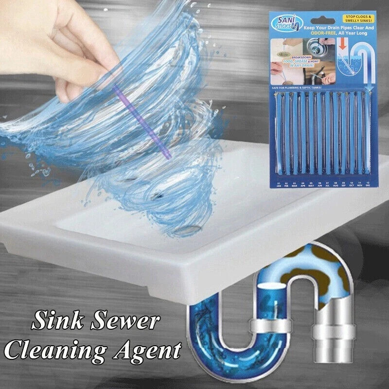 12 Pcs Sani Sticks Pack Odor Drains Drain Clear Cleaner Deodorizer Cleaning
