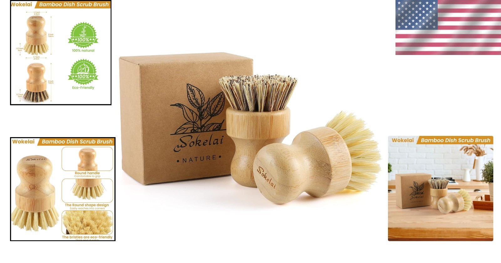 Bamboo Dish Scrub Brushes Set for Kitchen – Wooden Cleaning Scrubbers Brushes