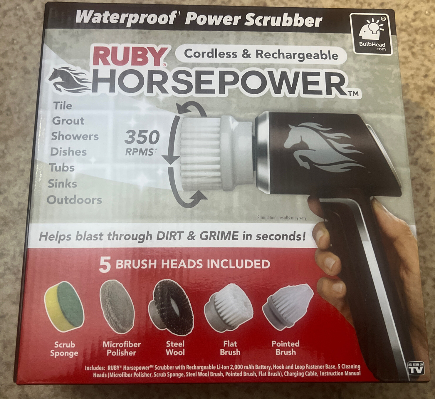 Ruby Horsepower Handheld Cordless Rechargeable Spinning Power Scrubber BRAND NEW
