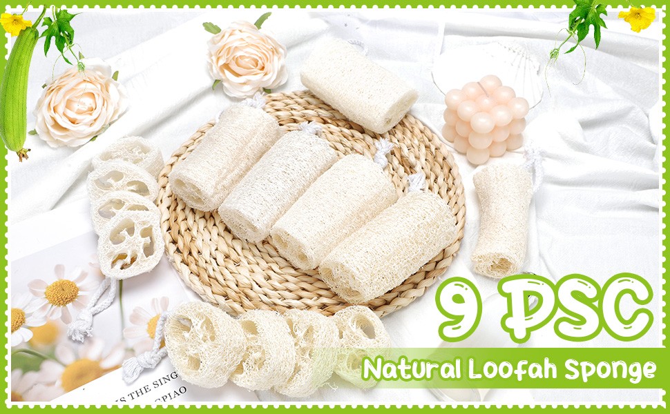 9 Pack 4”Natural Loofah Sponge Small Size Natural Organic Loofah for Kitchen