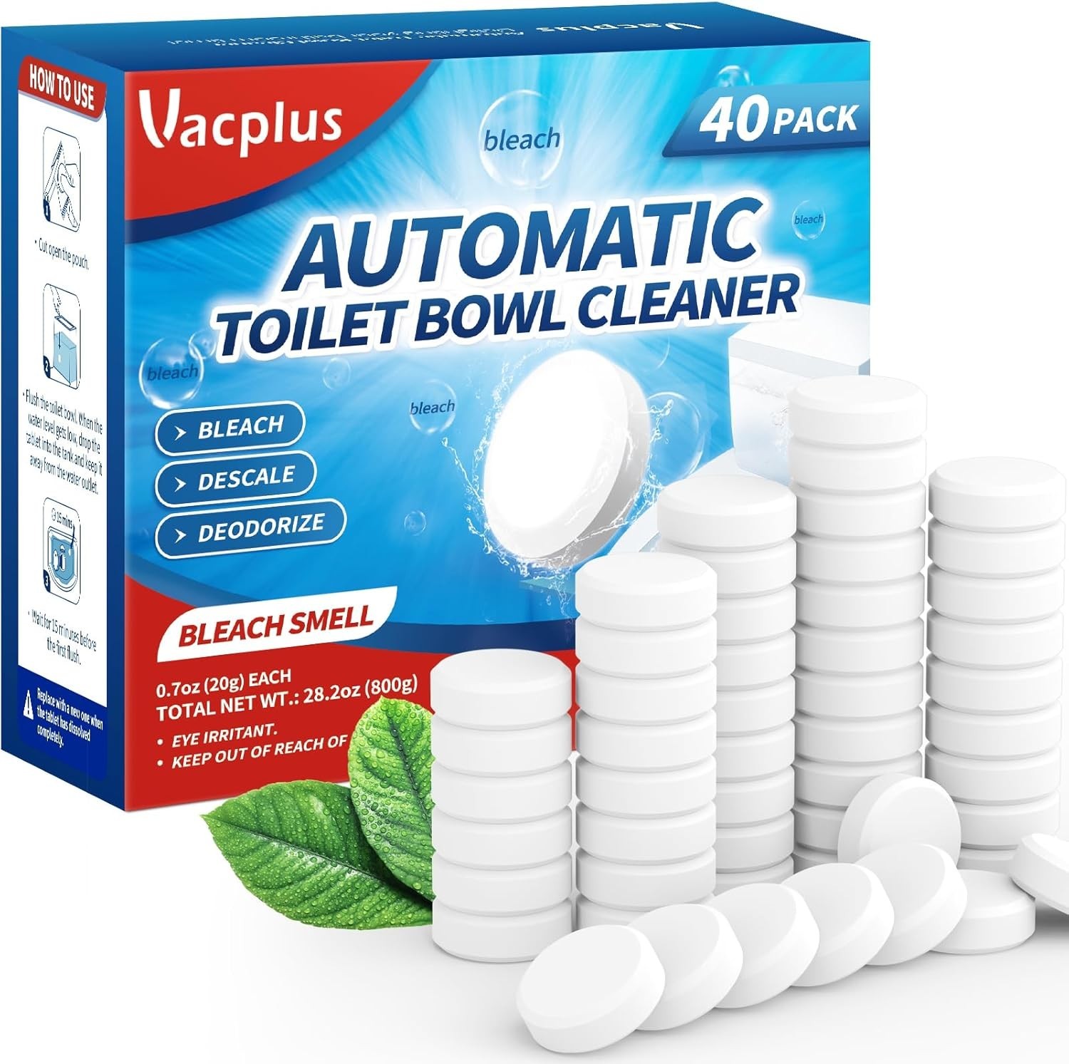 Bleach-Infused Toilet Bowl Cleaner Tablets – 40 Pack for Stains & Odor Control