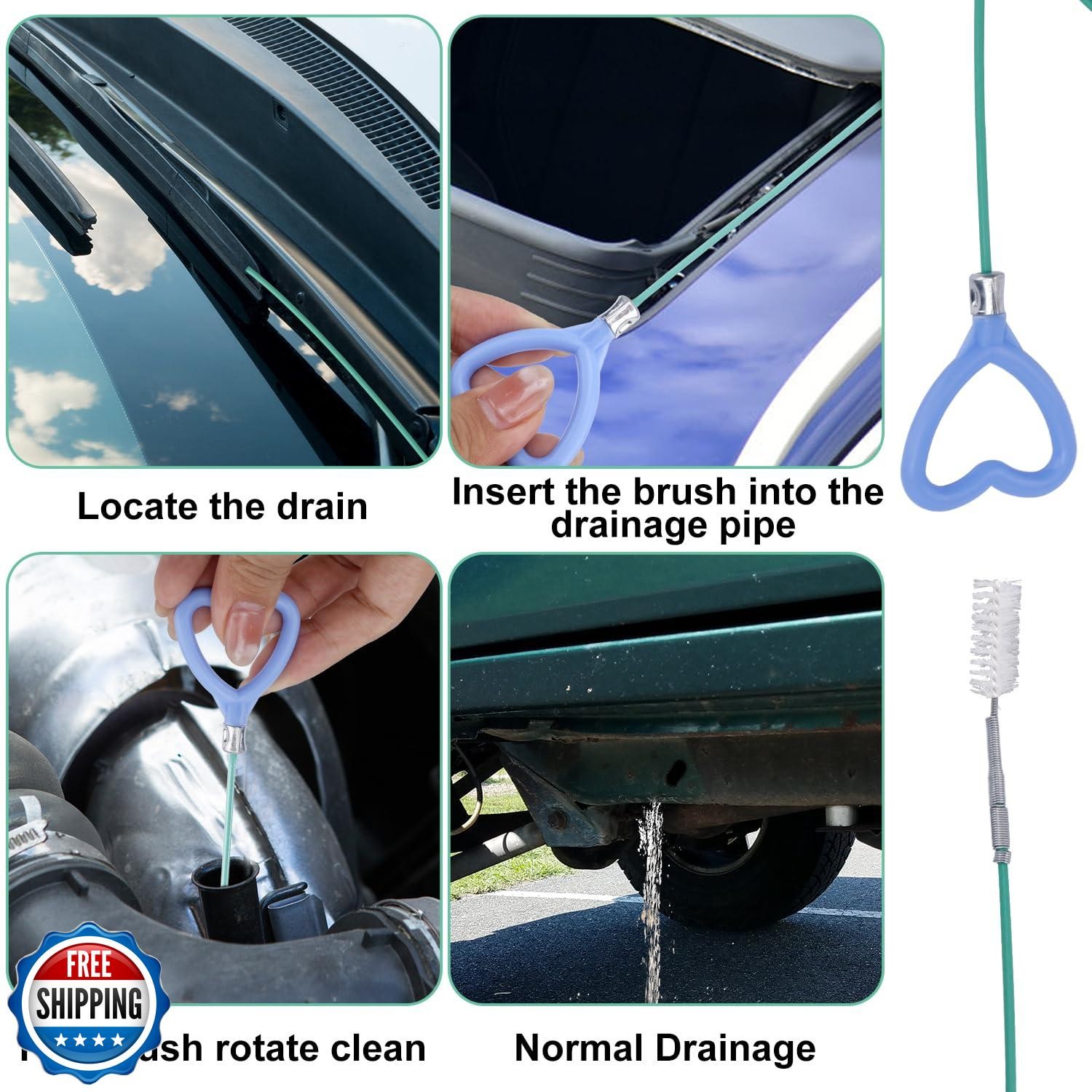 Sunroof Drain Cleaning Tool, 118in Long Wire Pipe Cleaner with 2 Straight Fle