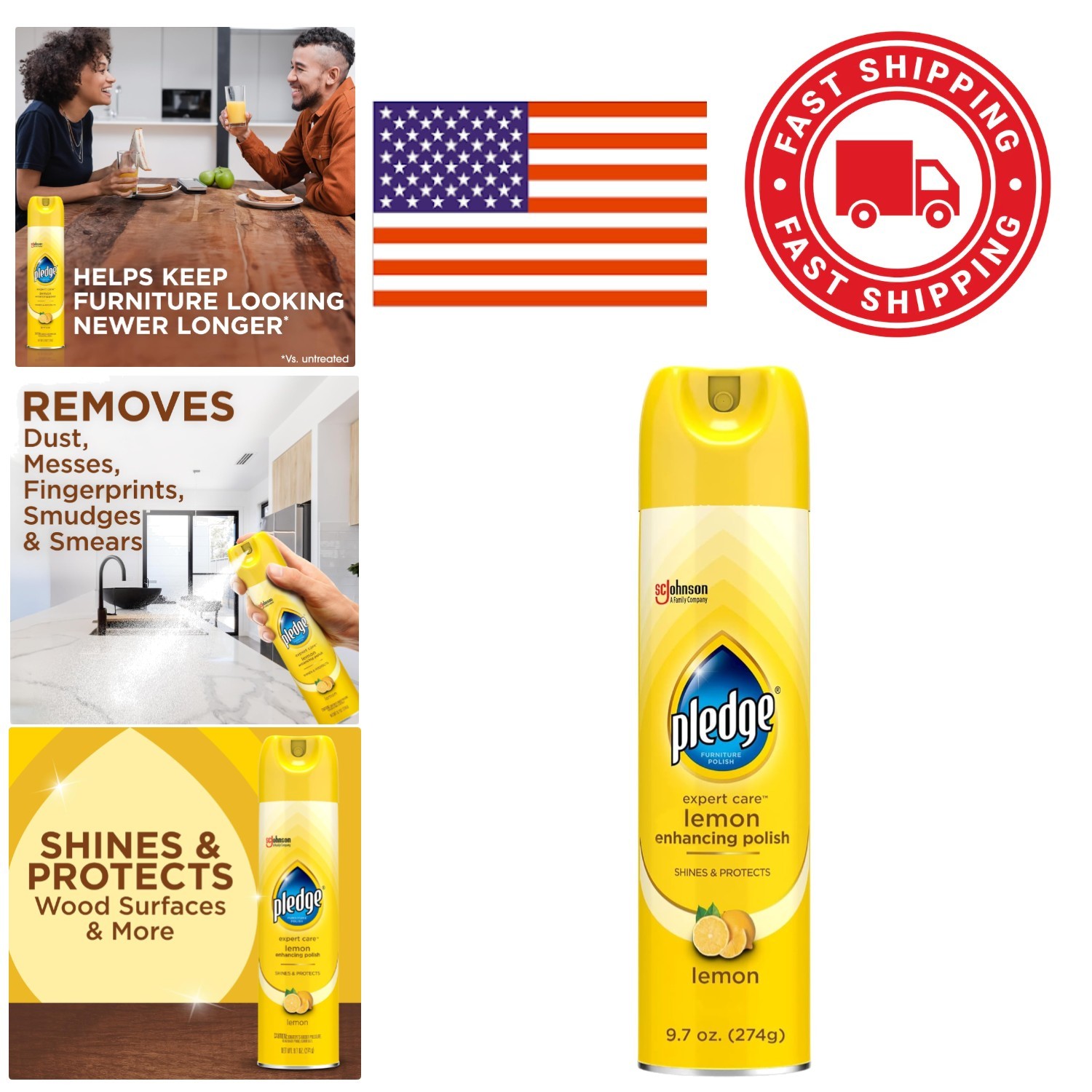 Wood Furniture Polish Spray 9.7 Ounce Fast Shine and Protect with Lemon Scent