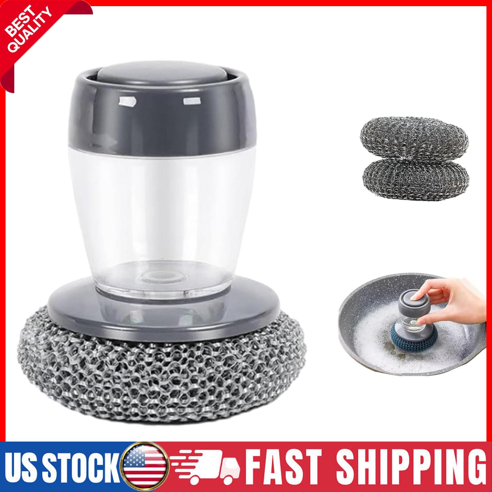 2 Kitchen Cleaning Brush Soap Dispensing Palm Tools Dishwashing Pot Pan Scrubber