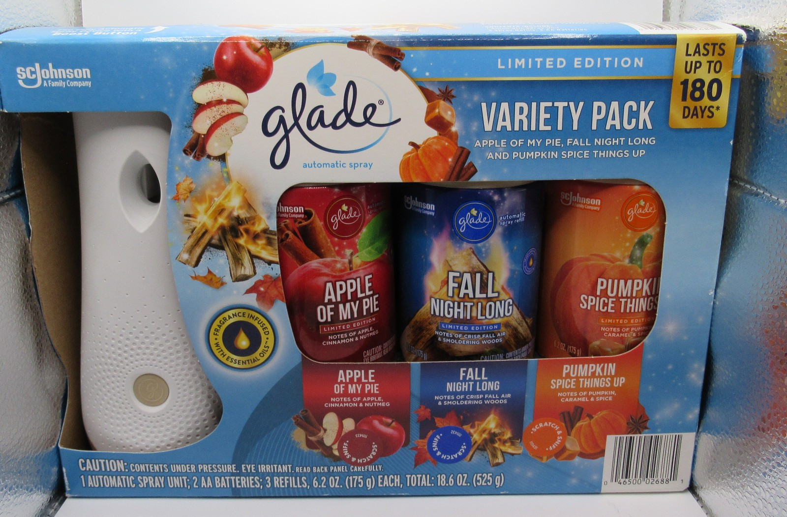 VARIETY PACK GLADE AUTOMATIC SCENTED, 3-6.2 oz REFILLS, 1-SPRAY UNIT/PUMPKIN