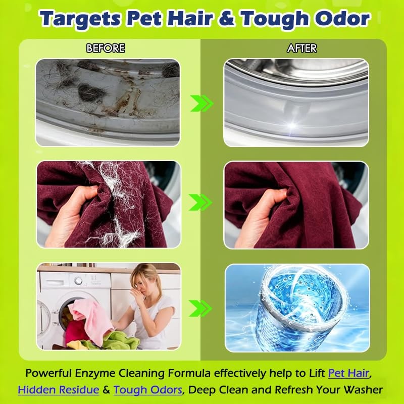 Enzyme Washer Cleaner Tablets Pet Odor Hair Remover Deep Clean HE Front Top Load