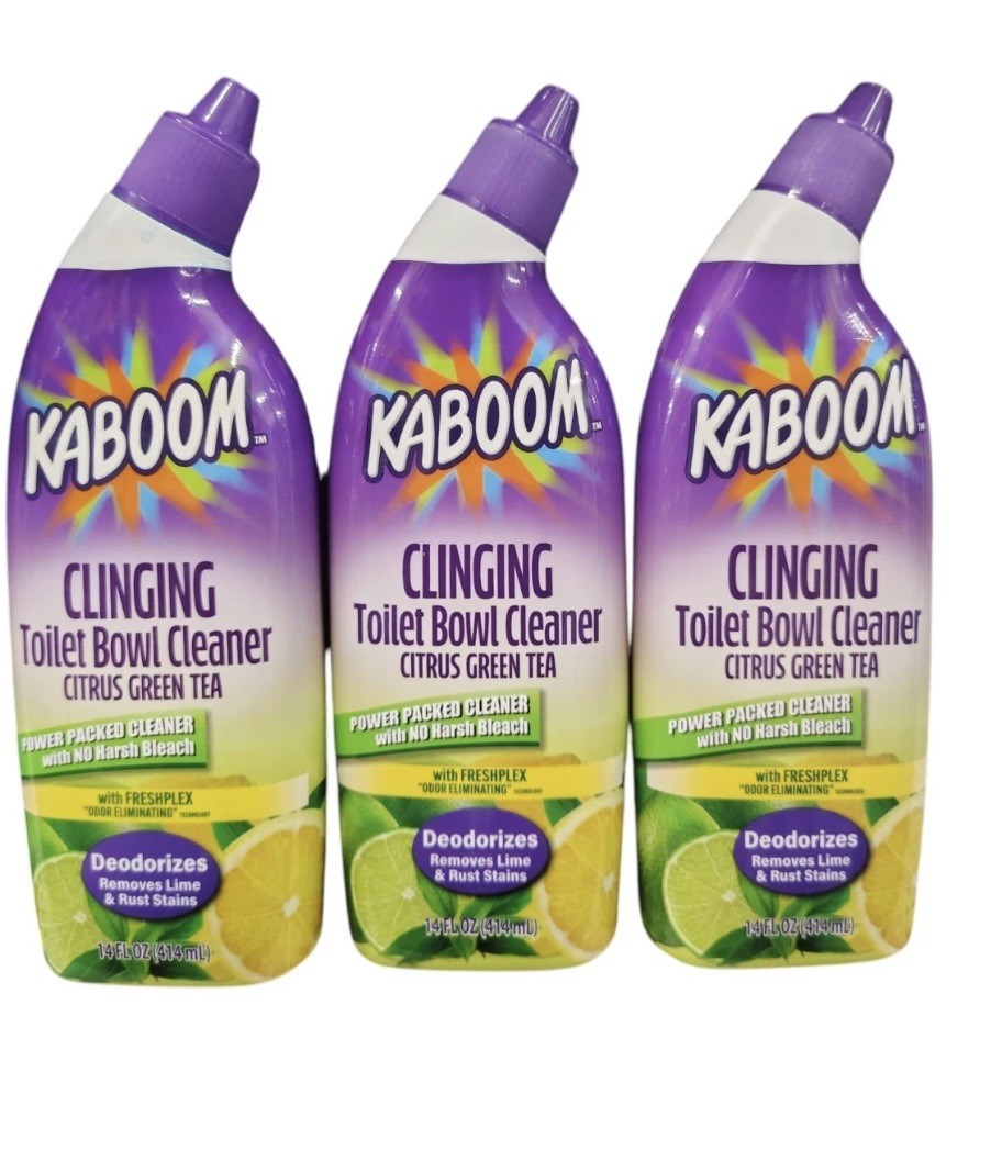 KABOOM Clinging Toilet Bowl Cleaner Green Tea Citrus Deodorizer 14.Oz 3 Bottles