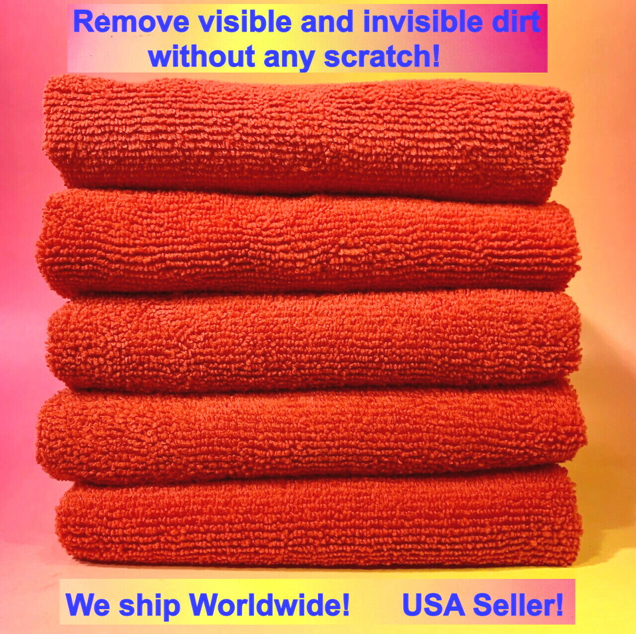 5 RED MICROFIBER CLEANING WASH CLOTH TOWEL RAG 16″x16″ : KITCHEN BATH BAR CAR