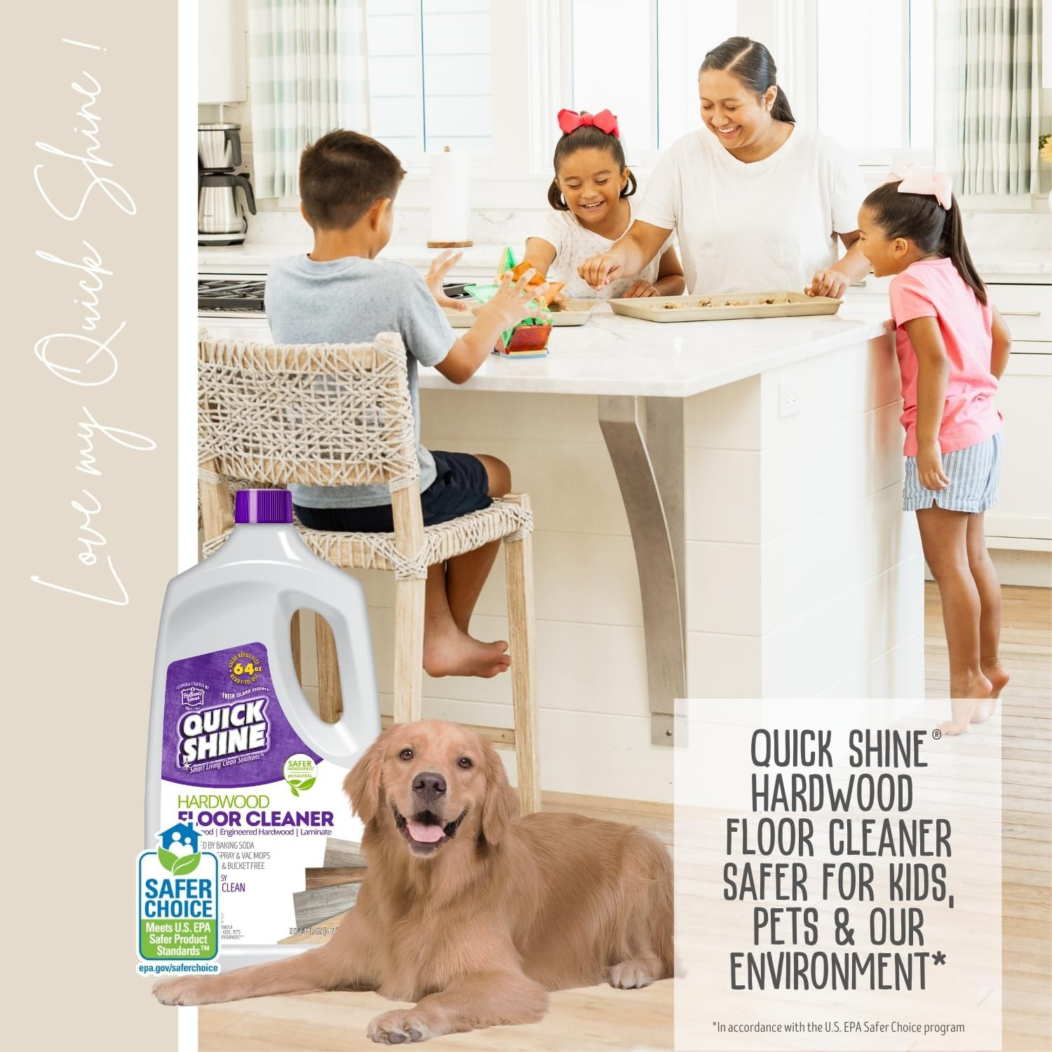 Quick Shine Hardwood Floor Cleaner 64 Oz No Rinse Spray Vac Mop Cleaner