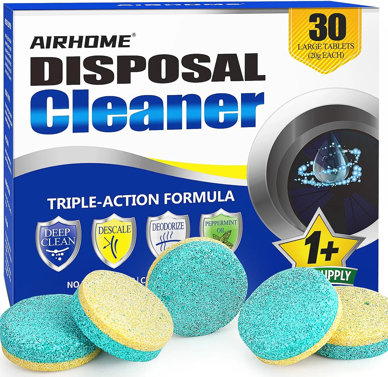 Garbage Disposal Cleaner & Deodorizer Tablets – 30 Count 15-Month Supply, Dual E