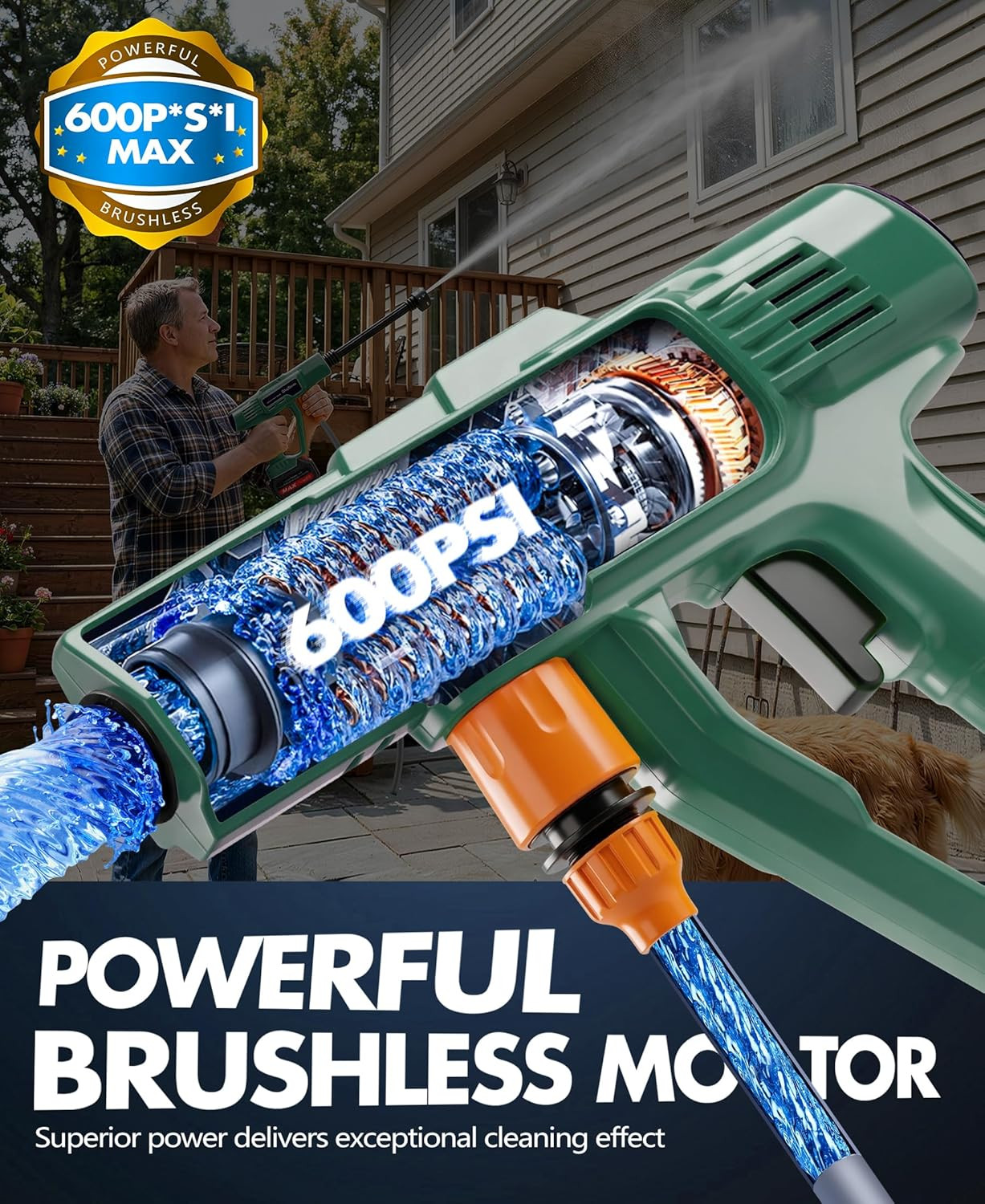 Cordless Car Cleaning Tool with LCD Display, Portable Vehicle Cleaner with Brush