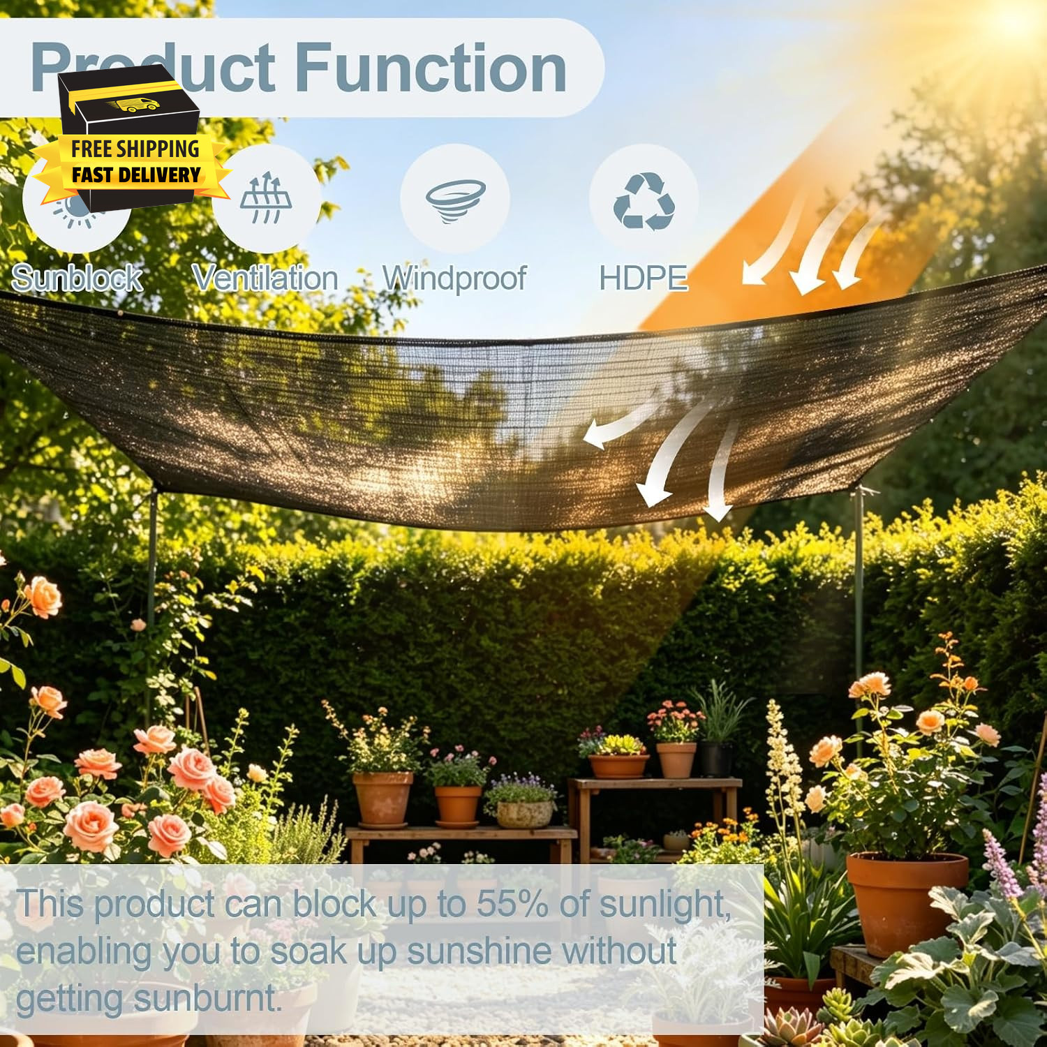 Shade Cloth,Approx.6.5X13 FT 55% Sunblock Shade Cloth for Garden,Shade Cover for