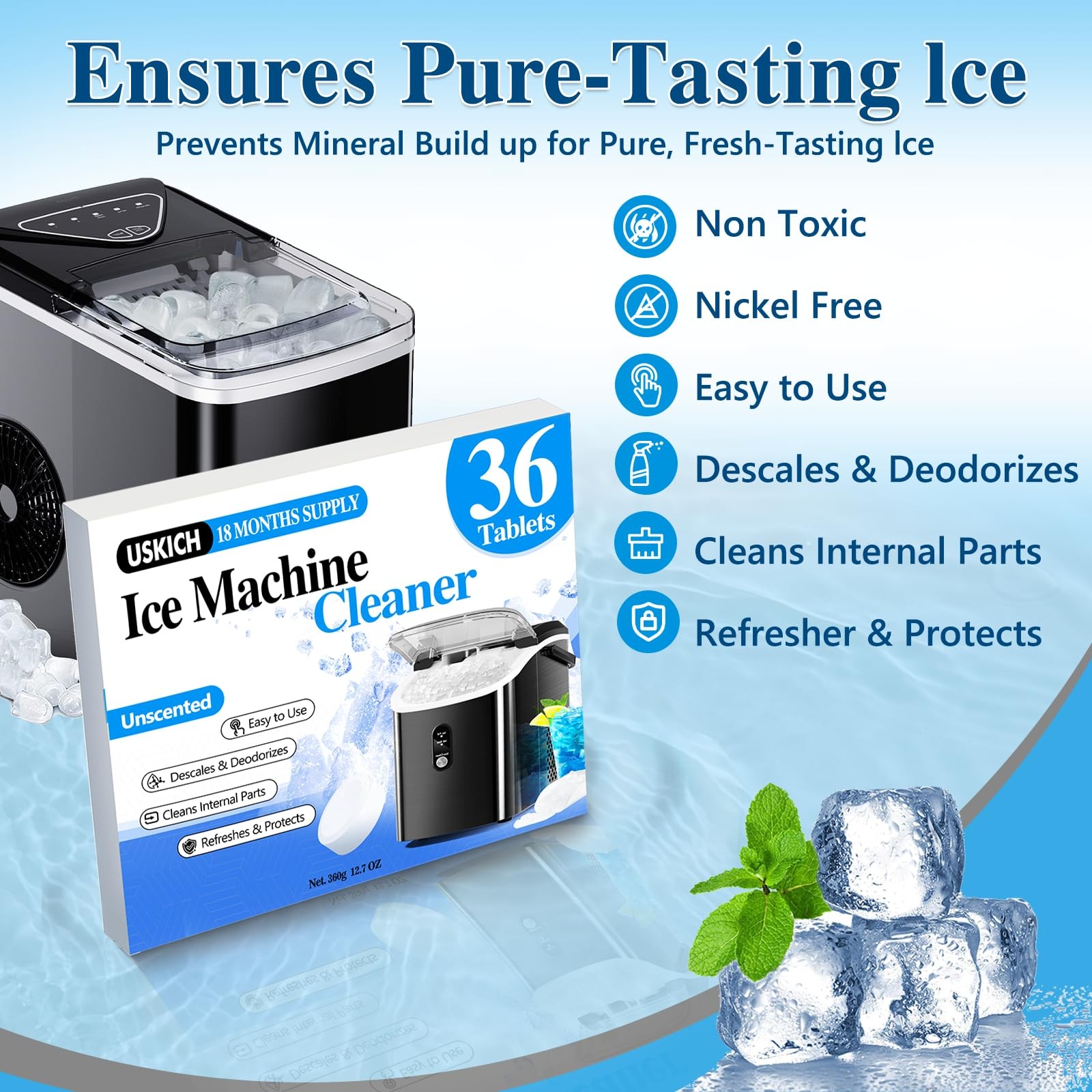 USKICH Ice Machine Cleaner Descaler Tablets-36Pack Ice Maker Cleaner Compatib…