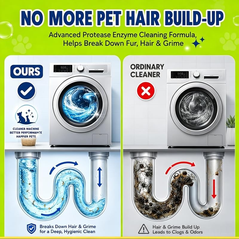 Enzyme Washer Cleaner Tablets Pet Odor Hair Remover Deep Clean HE Front Top Load