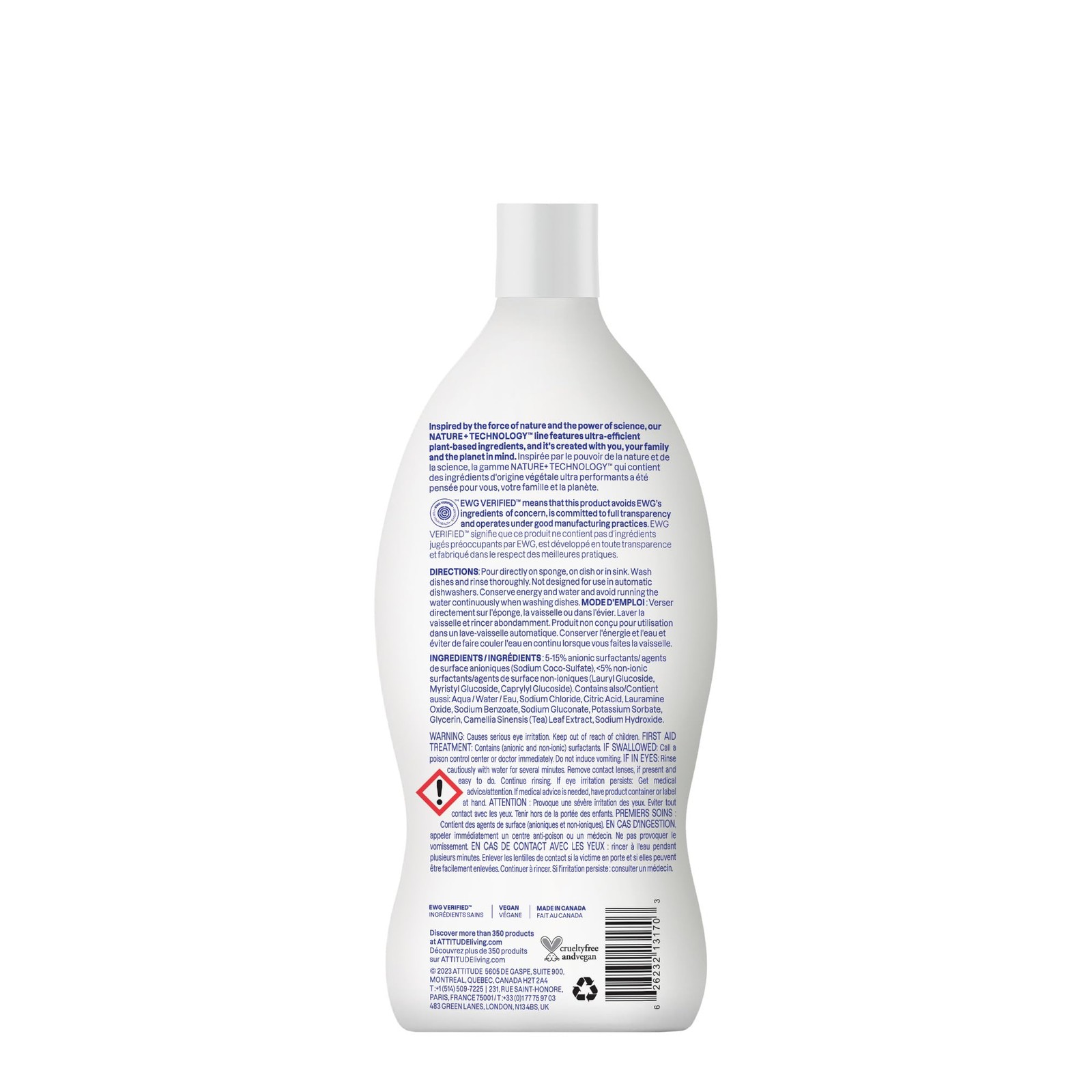 ATTITUDE Dish Soap, EWG Verified, Plant-Based & Vegan Dishwashing Liquid, Nat…