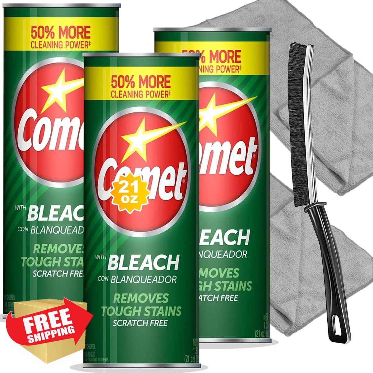 Comet Powder Cleanser 21oz 3 Pack + Cloths Brush