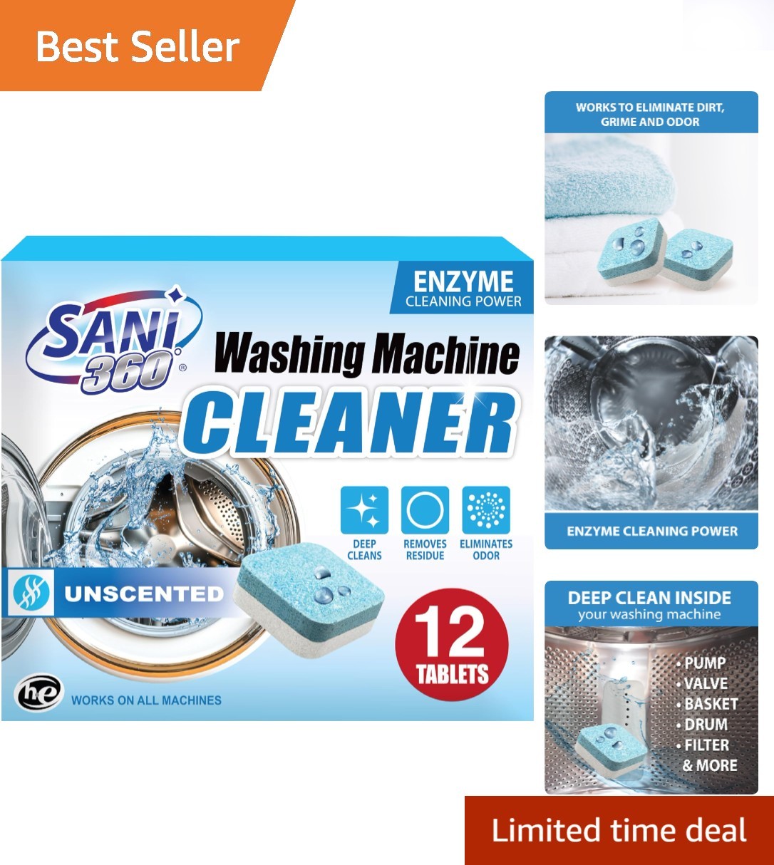 Enzyme-Activated Washing Machine Cleaner Tablets – 12 Unscented Supply