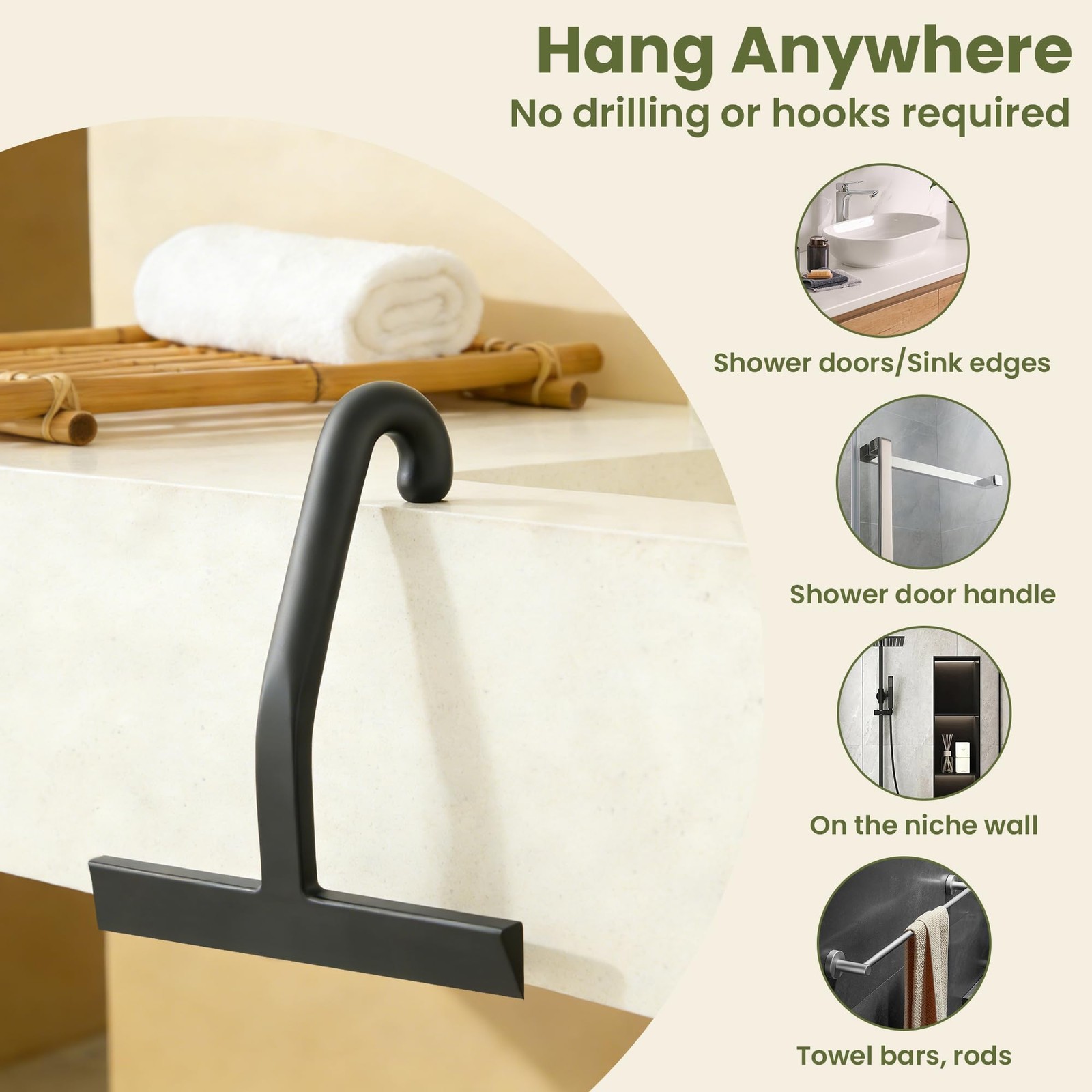 Shower Squeegee for Glass Doors – 10 Inch Ergonomic Round Grip, All-in-One Si…