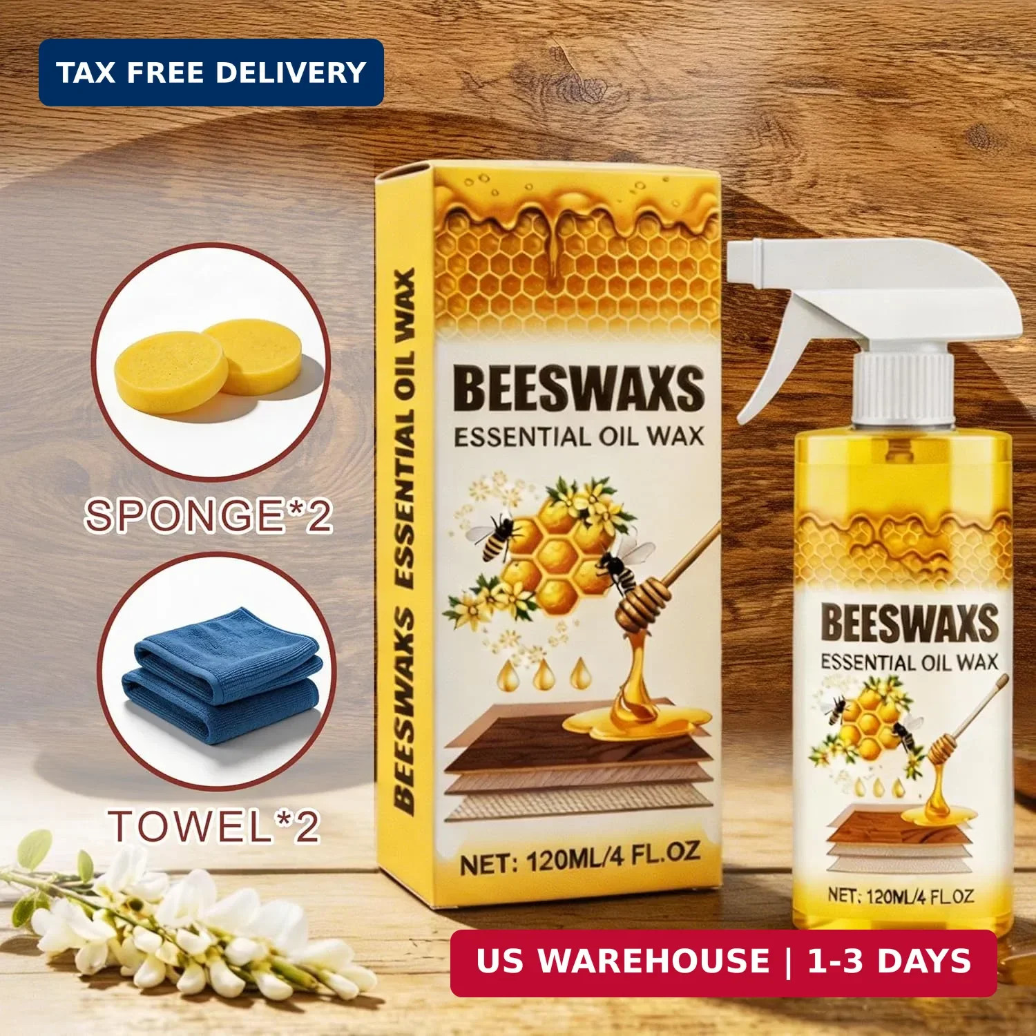 2Pcs Beeswax Wood Polish Spray, Beeswax Essential Oil Wax, Beeswax Furniture Pol