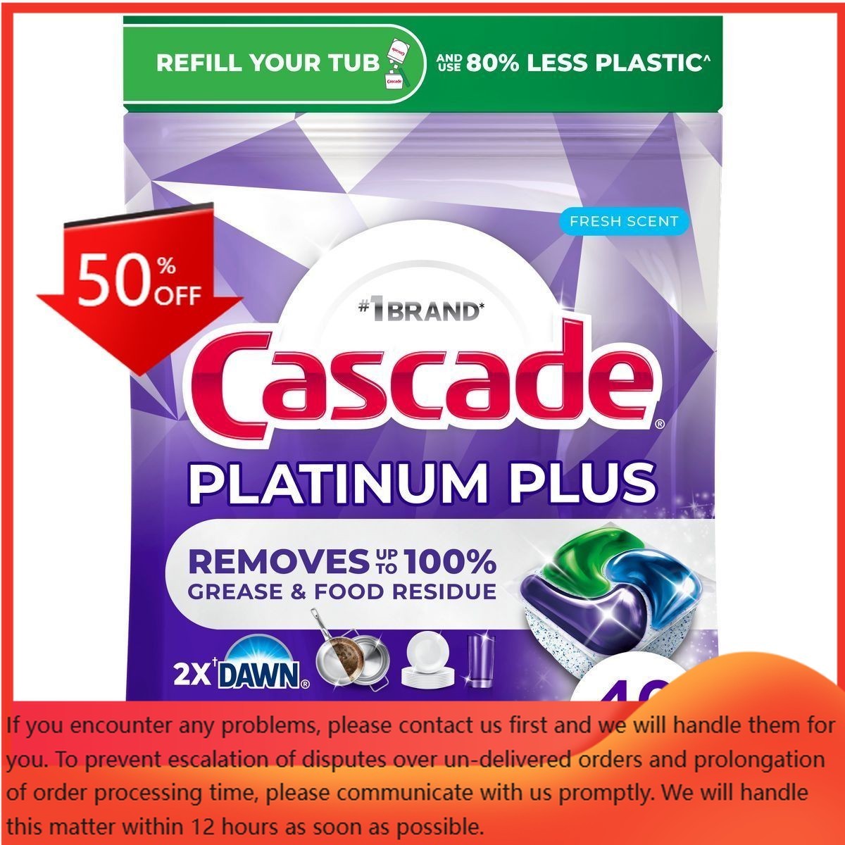 Cascade Platinum Plus Pods Dishwasher Detergent – Fresh – 40ct