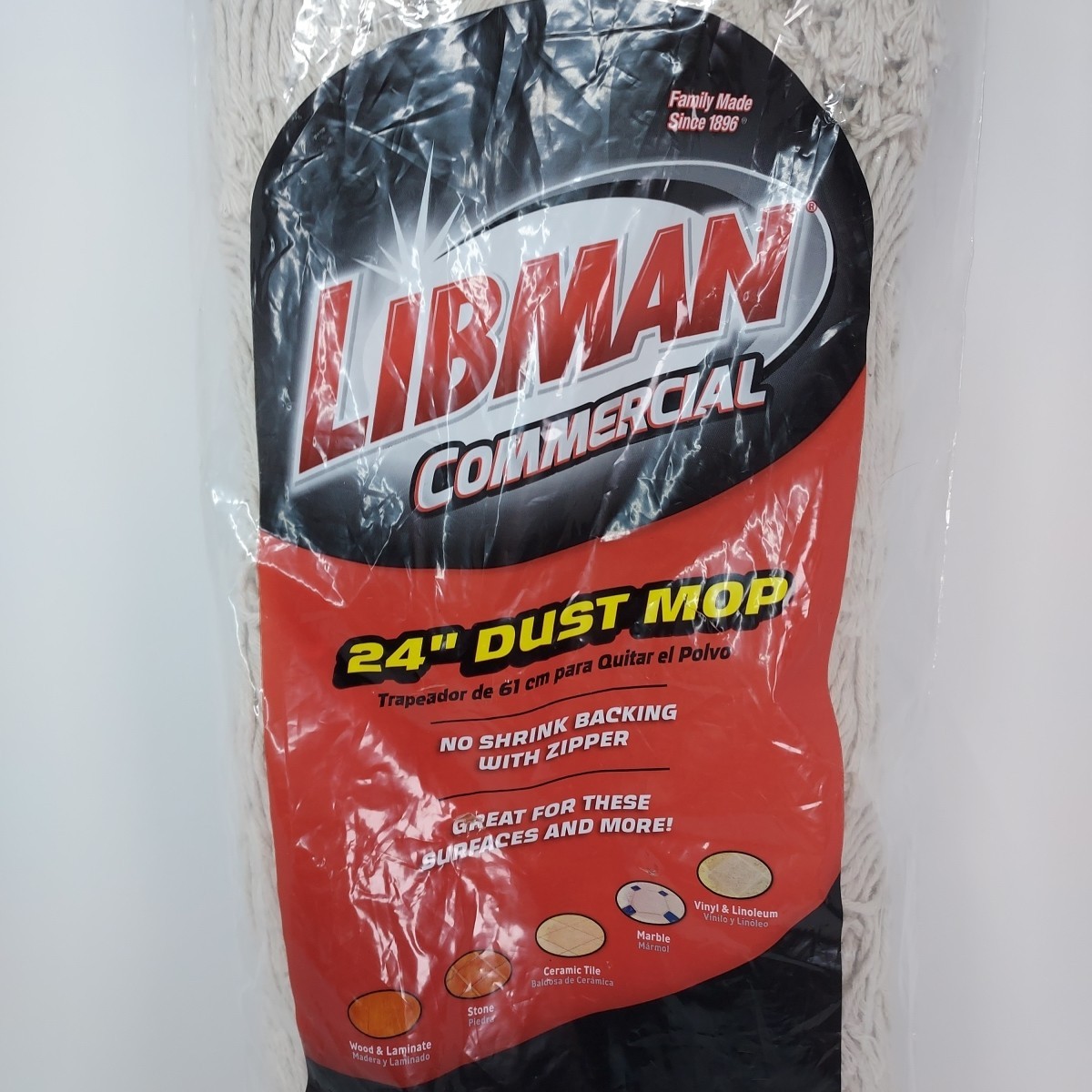 LIBMAN Commercial 24″ Dust Mop Head and Cover – No Shrink Backing with Zipper
