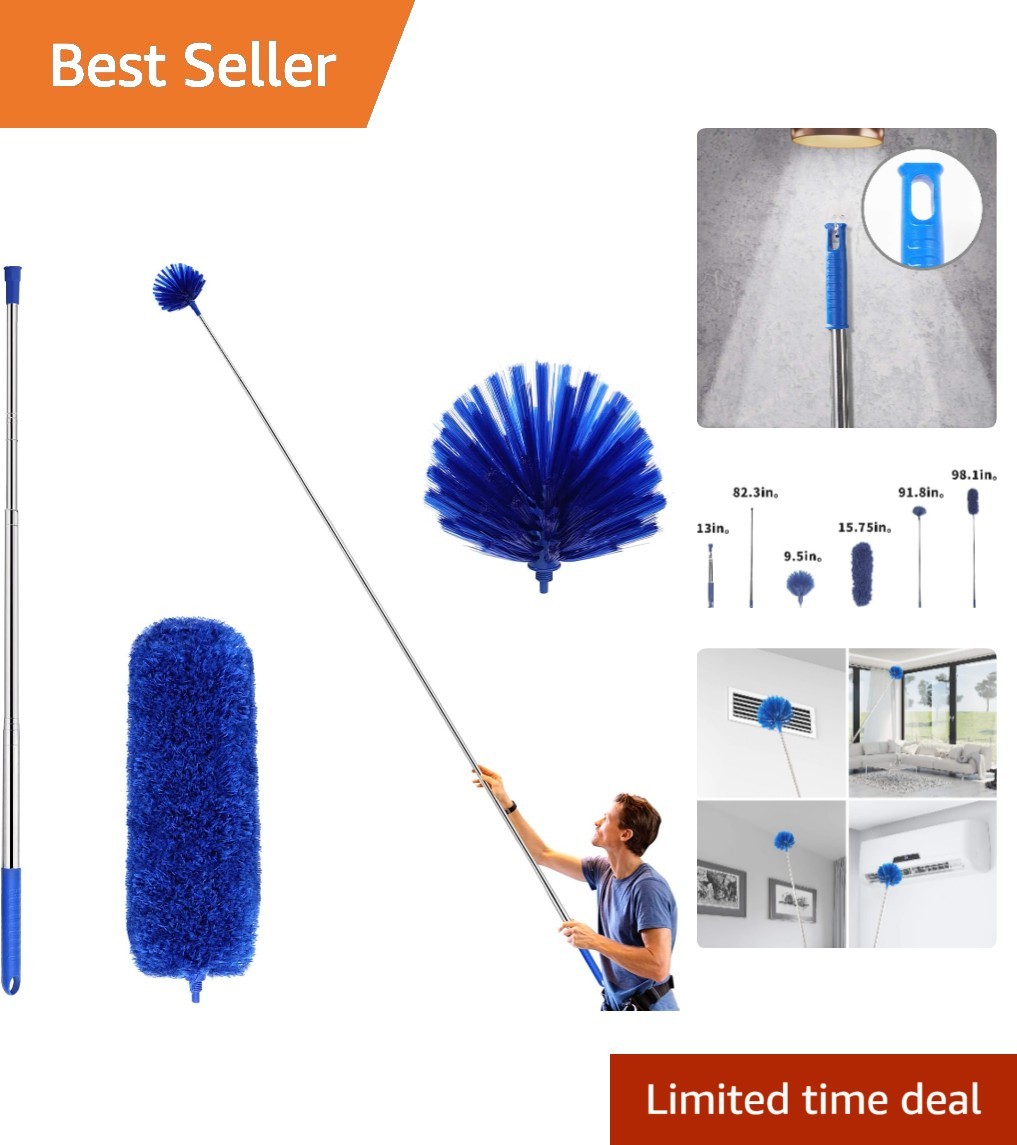 Cobweb Duster Kit with Telescopic Pole – Washable, Safe for High Cleaning