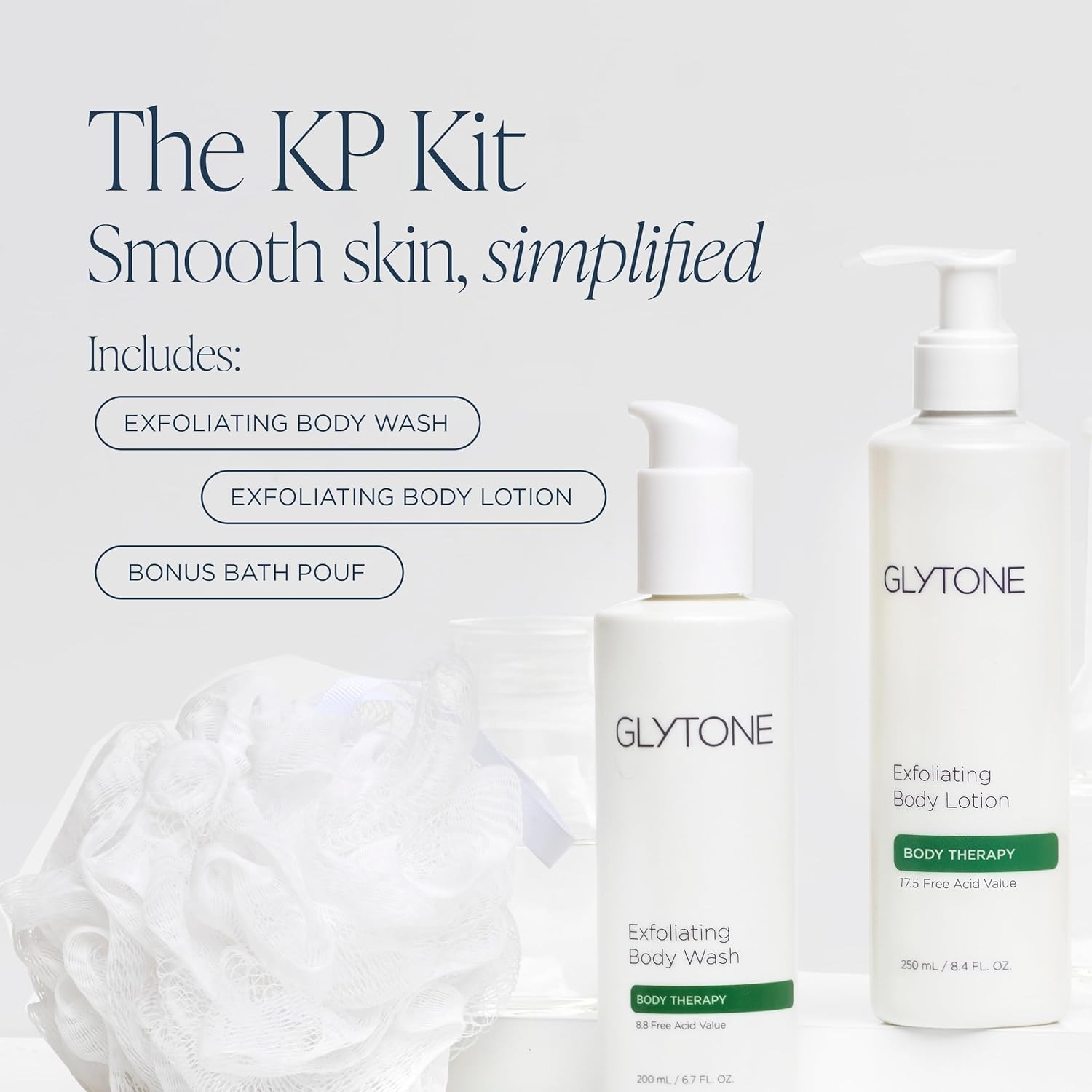 Glytone KP Kit ?C Exfoliating Body Wash, Glycolic Acid Lotion & Shower Pouf for