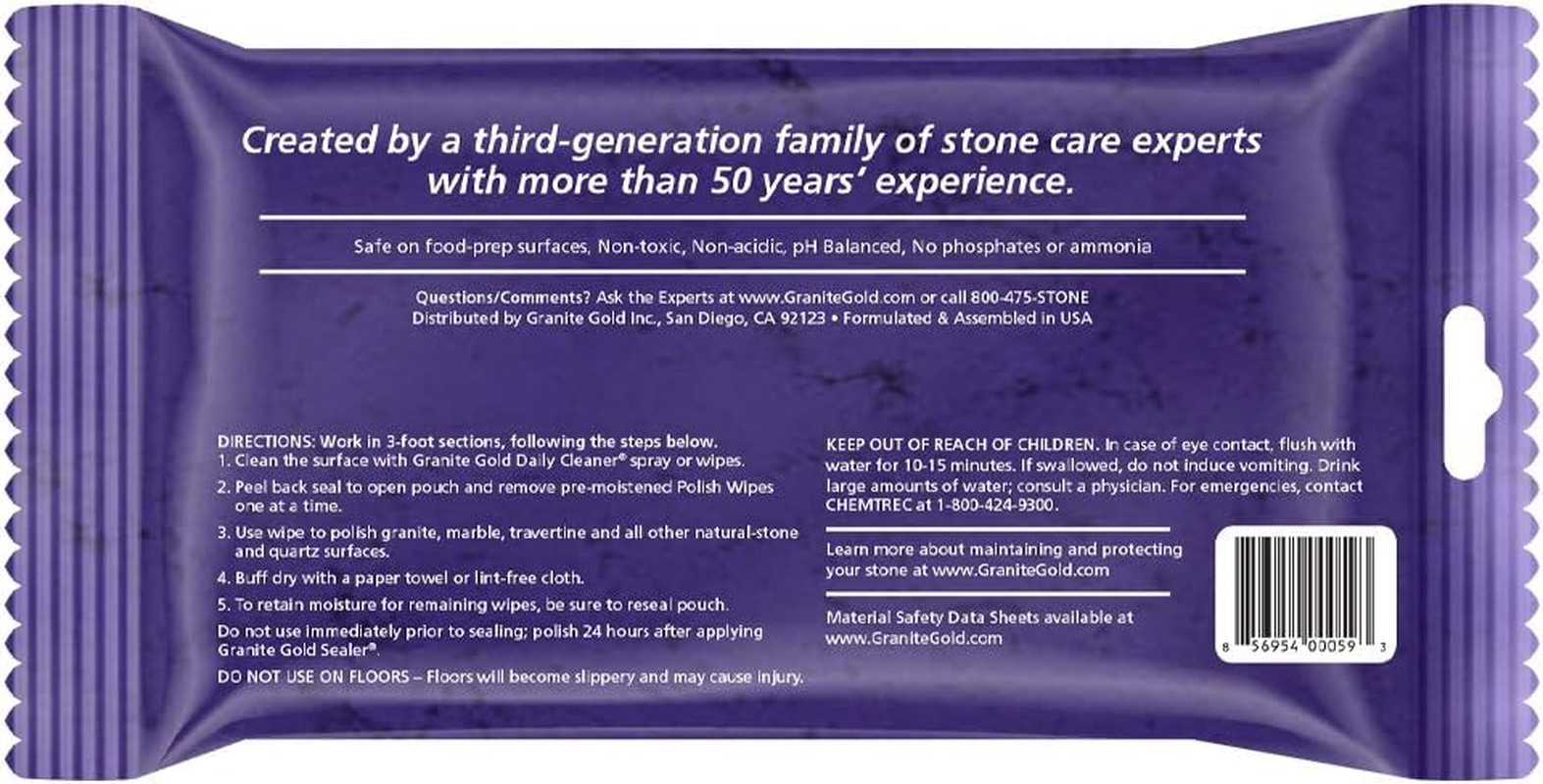 Polish Wipes Streak-Free Shine for Granite, Quartz, Marble, Traver