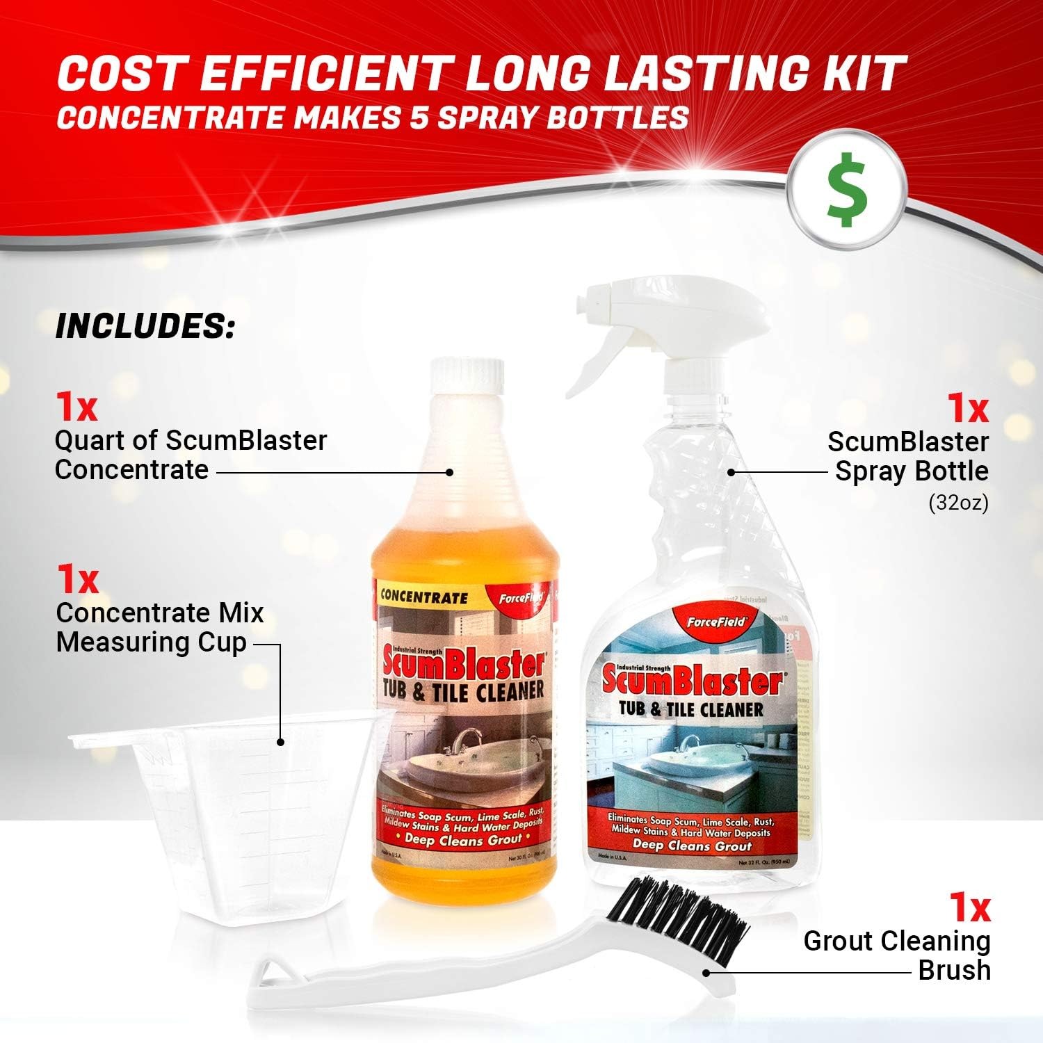 ForceField ScumBlaster: Soap Scum Remover, Tile and Grout Cleaner, Hard Water