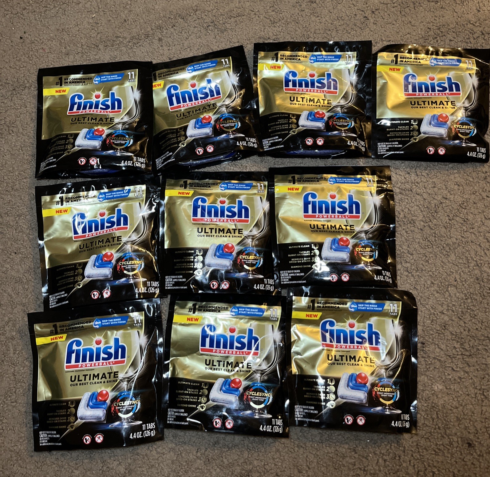 10× Finish Powerball Dishwasher Detergent Ultimate Clean CycleSync, 11 Tabs Each