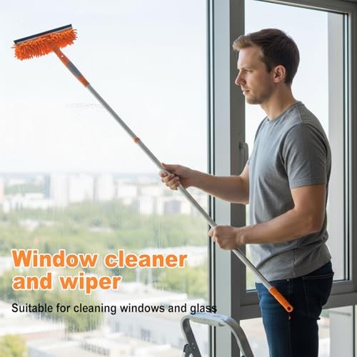 67″ Window Squeegee Cleaner Kit with Extension Pole 3-in-1 Rotatable Tool