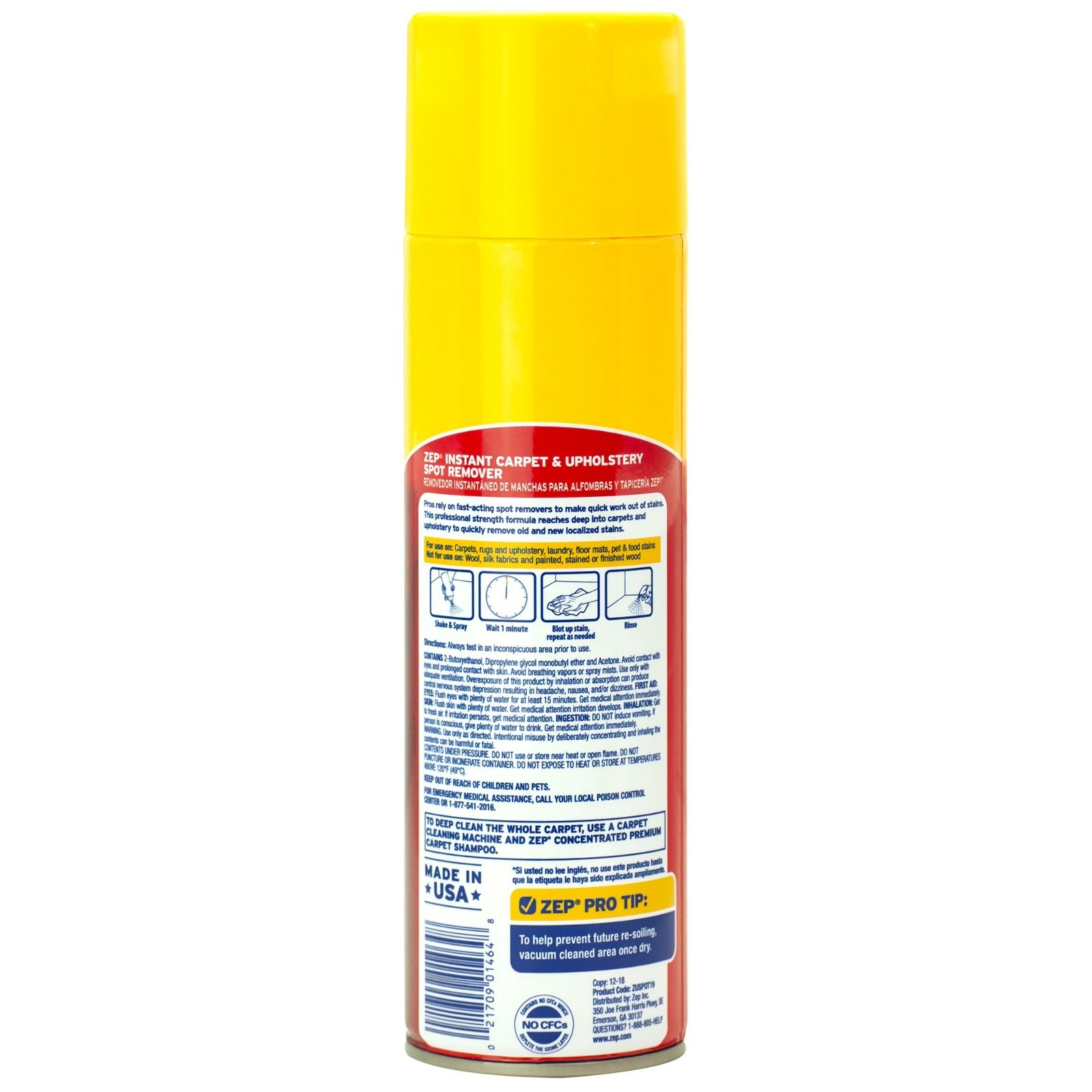 ZEP ZUSPOT19 Carpet Upholstery Spot Stain Remover Spray 19 oz