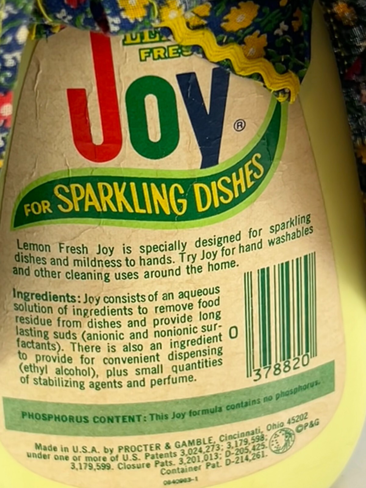 Vtg Handmade Southern Mammy On A Joy Dishwashing Liquid Bottle with Green Cloth