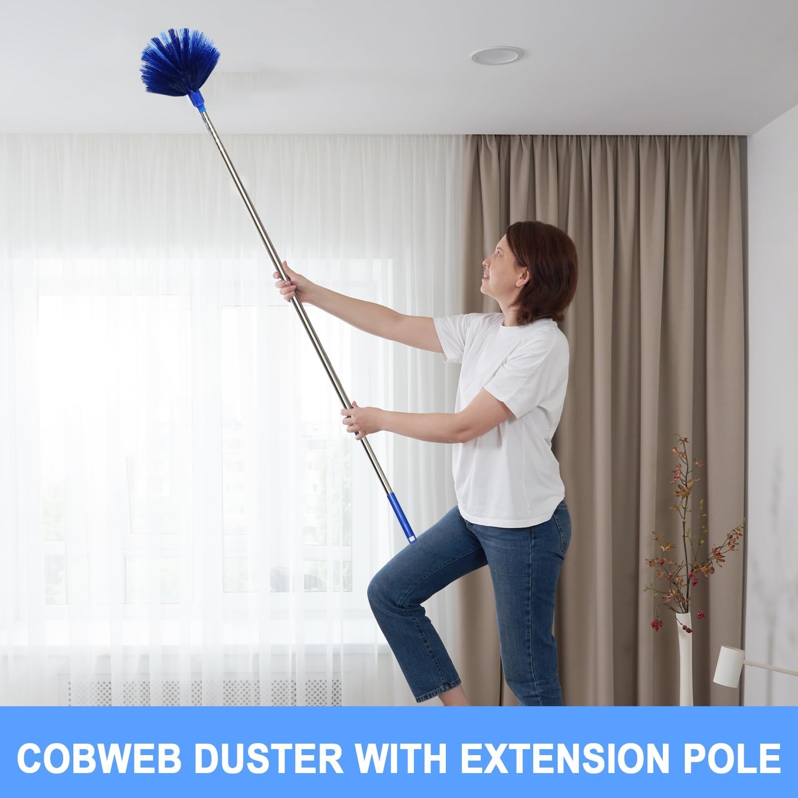 Microfiber Ceiling Fan Duster-Cobweb Extension Pole Cleaner Brush Kit Telescopic