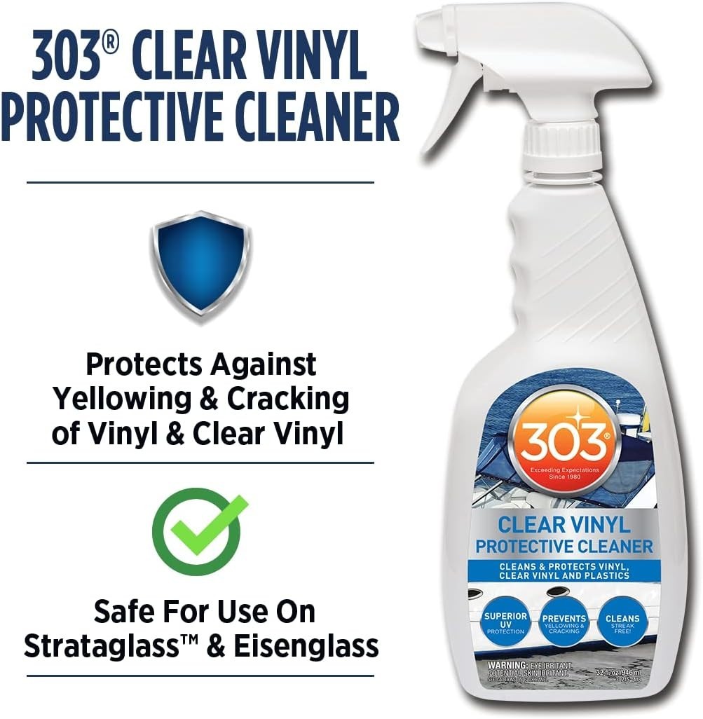 303 Marine Clear Vinyl Cleaner – UV Protection & Yellowing Prevention, 32 oz
