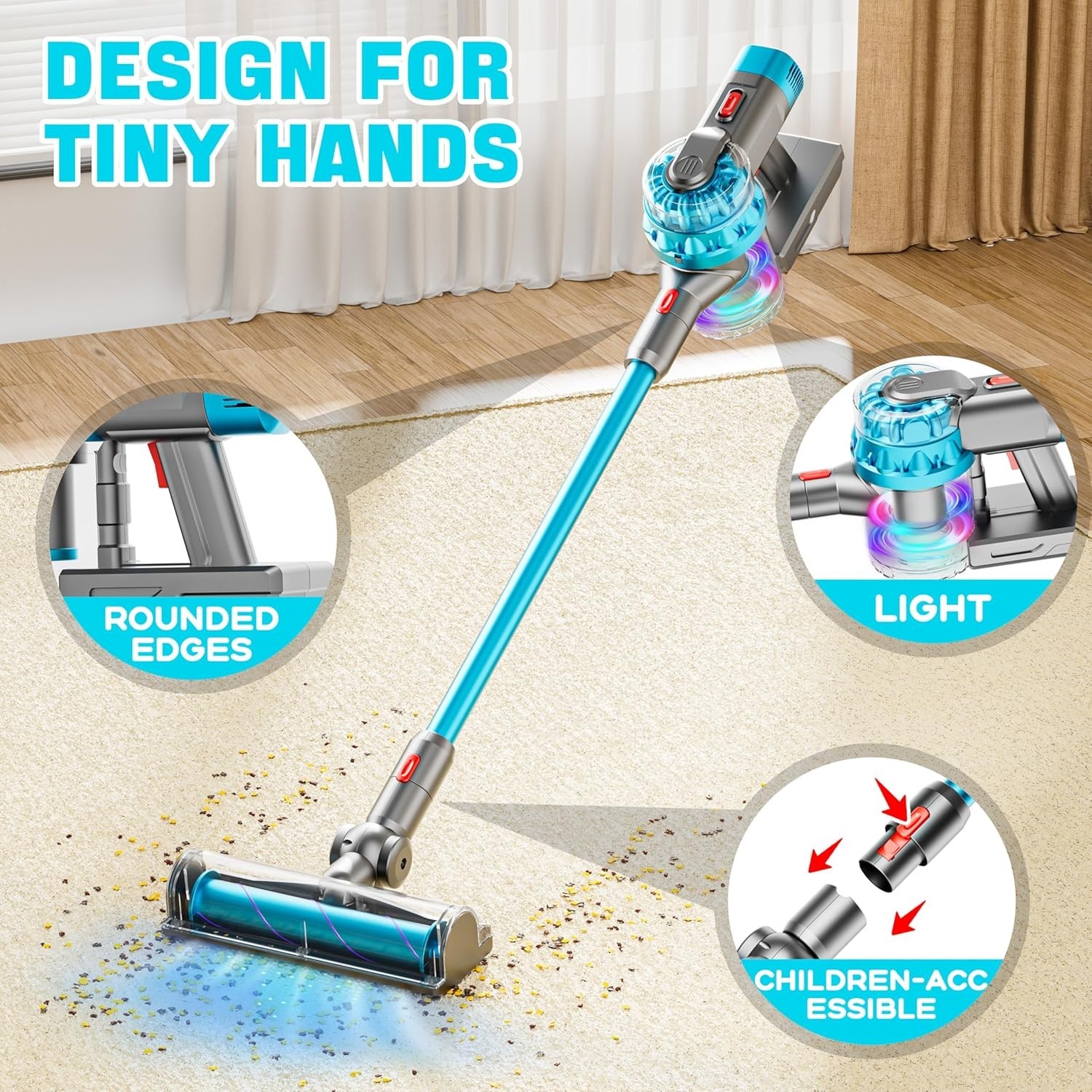 Kids Toy Vacuum Cleaner 4-in-1 Suction Sound Lights Toddler Playset for Children